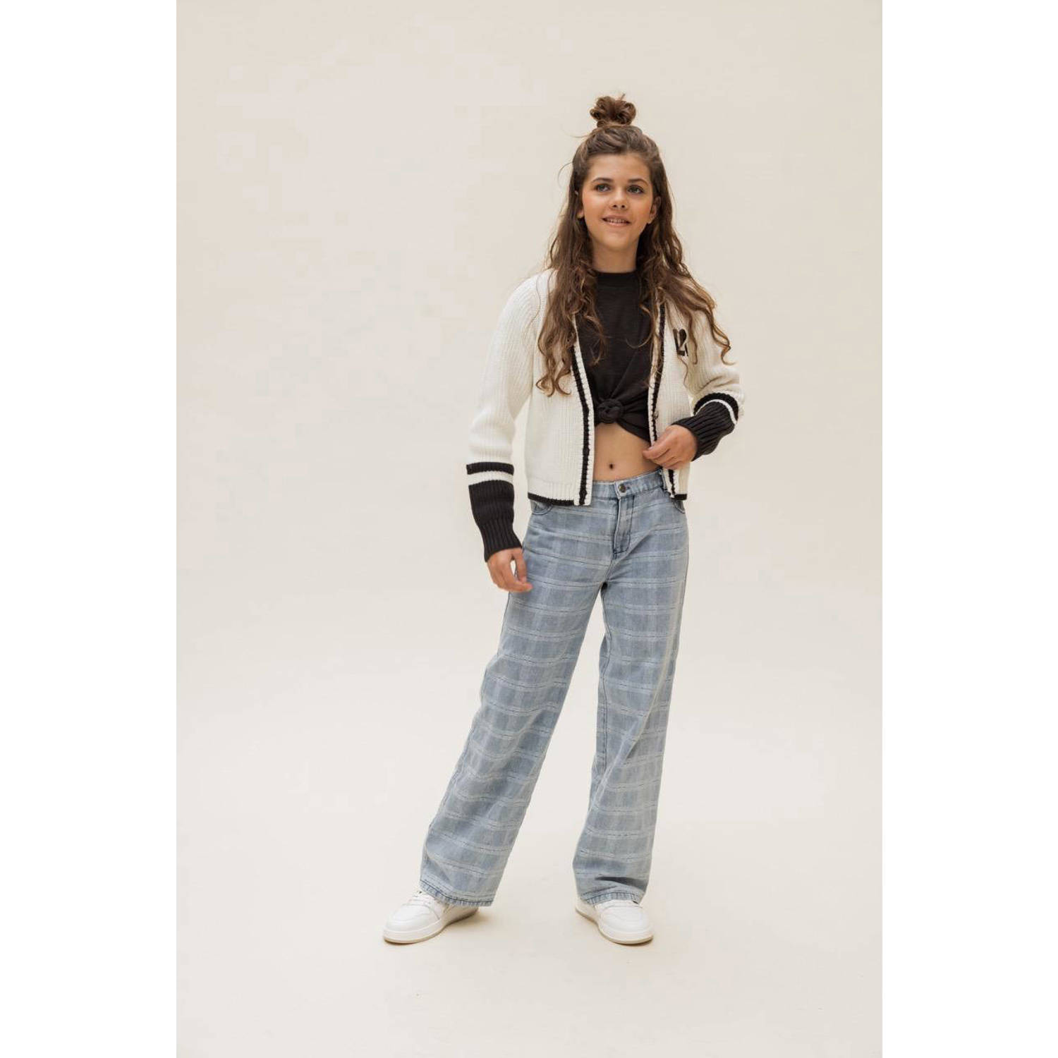 LOOXS 10sixteen geruite loose fit jeans lichtblauw Meisjes Denim Ruit 170 176