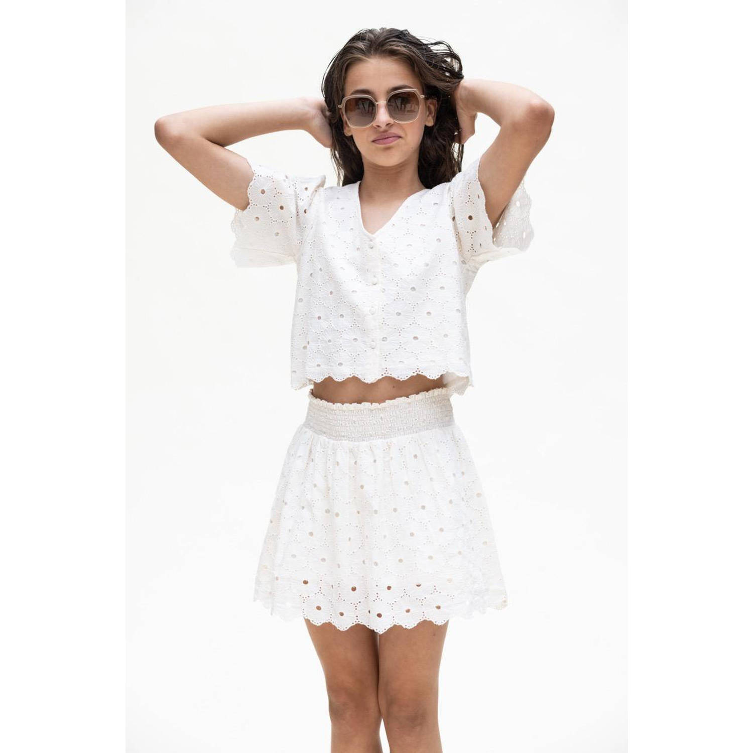 LOOXS 10sixteen blouse ecru Meisjes Katoen V-hals Effen 164