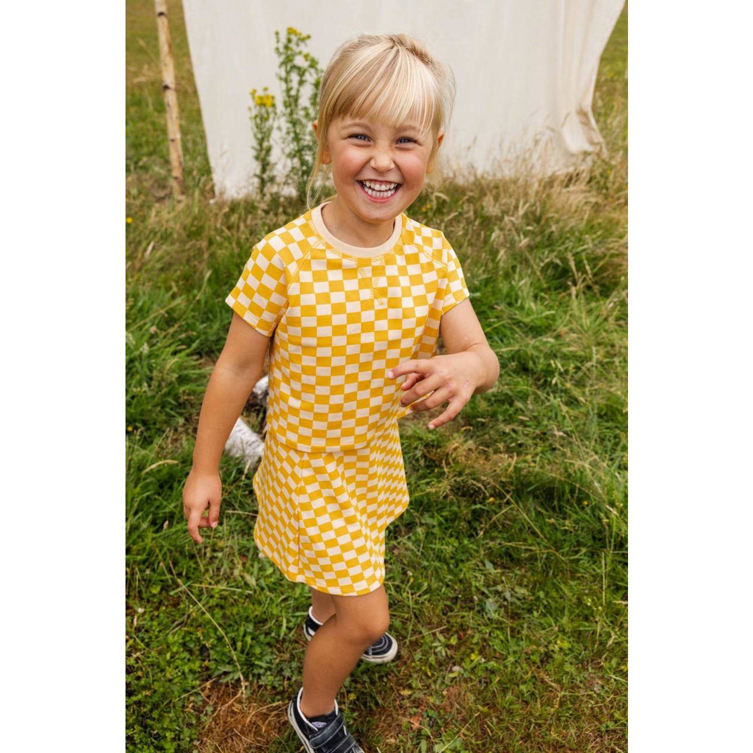LOOXS little geruite rok geel oranje