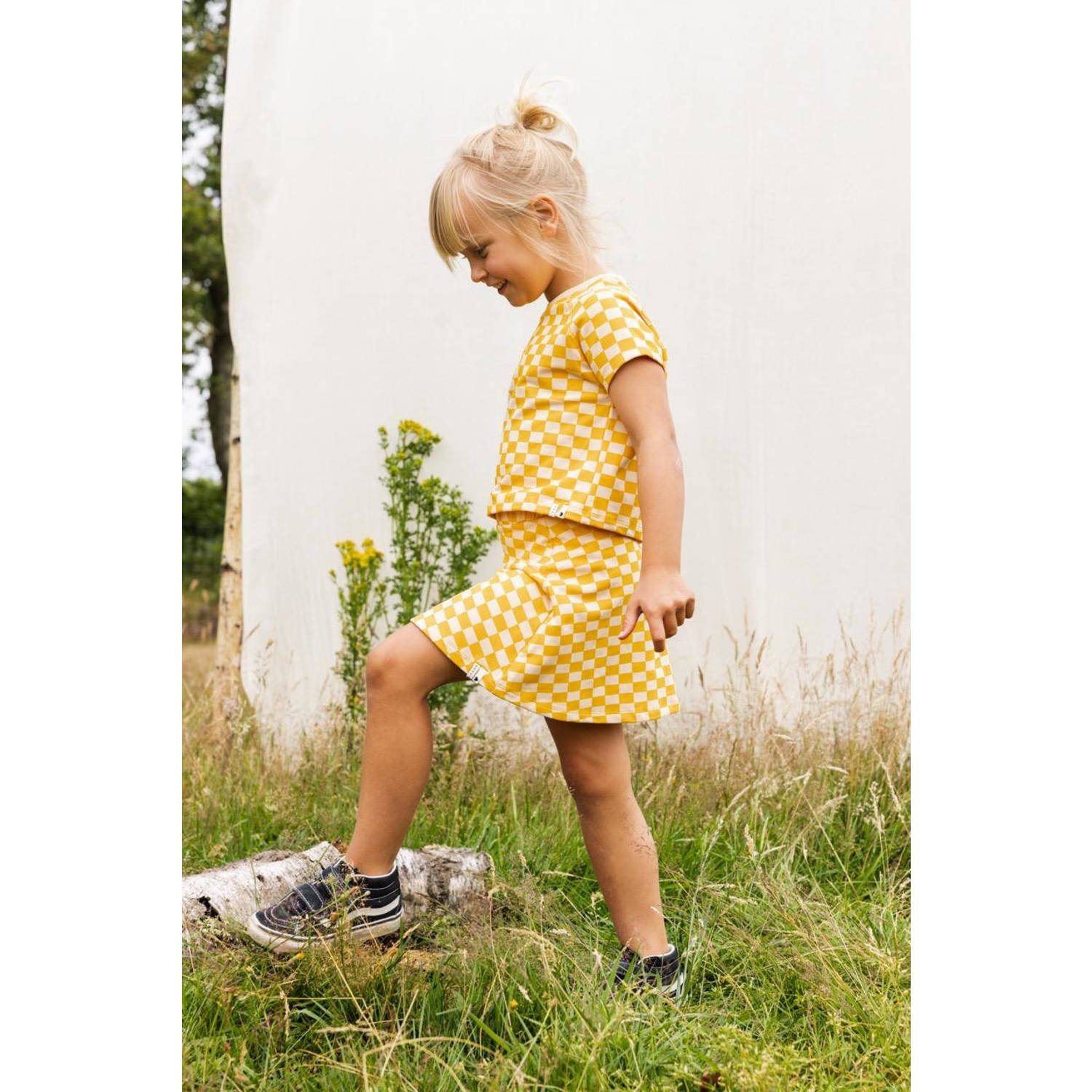 LOOXS little geruite rok geel oranje