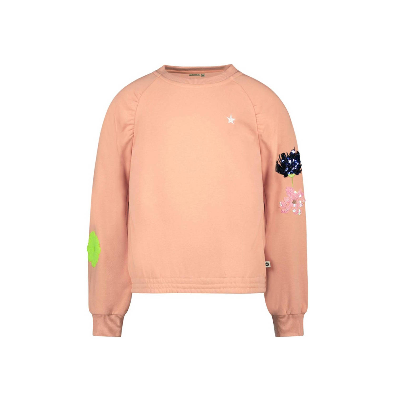 Like Flo gebloemde sweater zalmroze Bloemen 104 | Sweater van