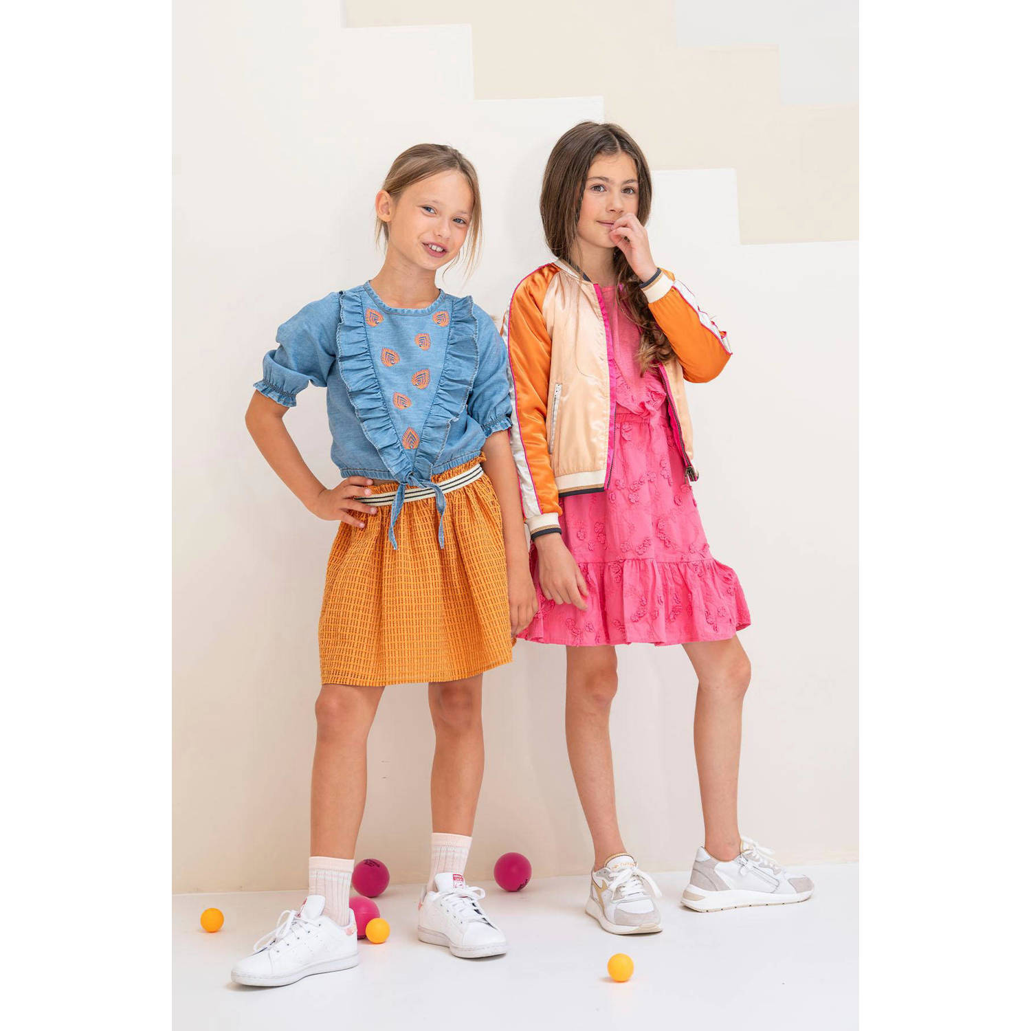 Like Flo reversible satijnen bomberjack zomer roze oranje