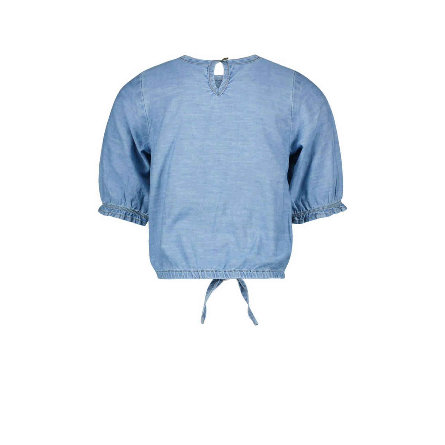 Like Flo top met printopdruk en borduursels lichtblauw