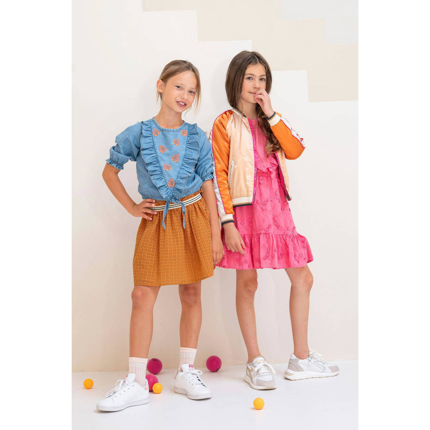 Like Flo top met printopdruk en borduursels lichtblauw
