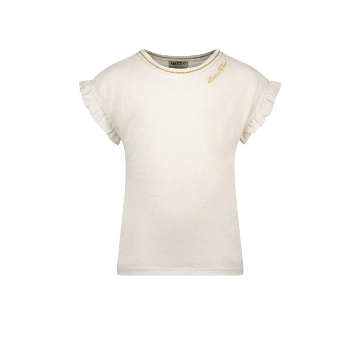 Like Flo T-shirt met ruches offwhite Wit Meisjes Viscose Ronde hals Effen 164