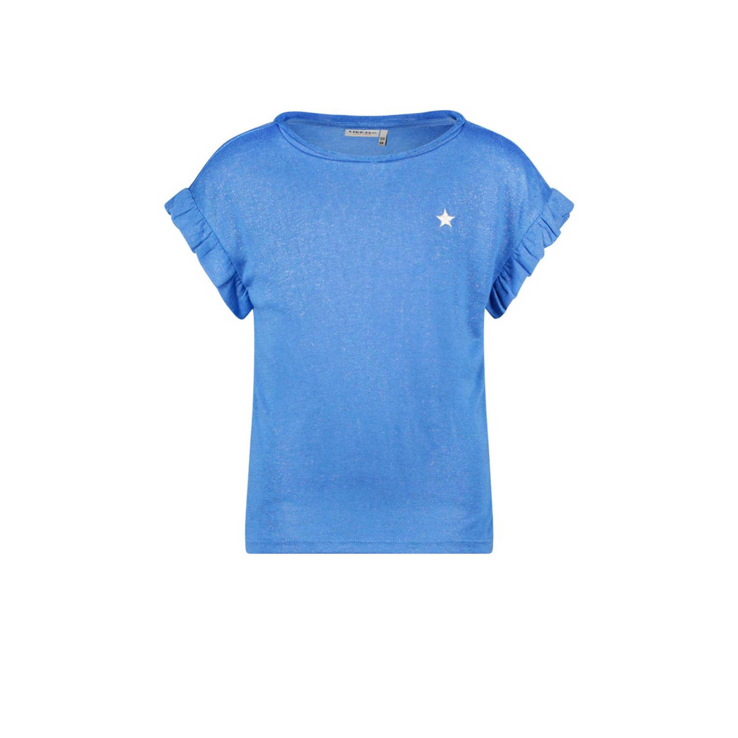Like Flo metallic T-shirt hemelsblauw metallic Meisjes Viscose Ronde hals 140