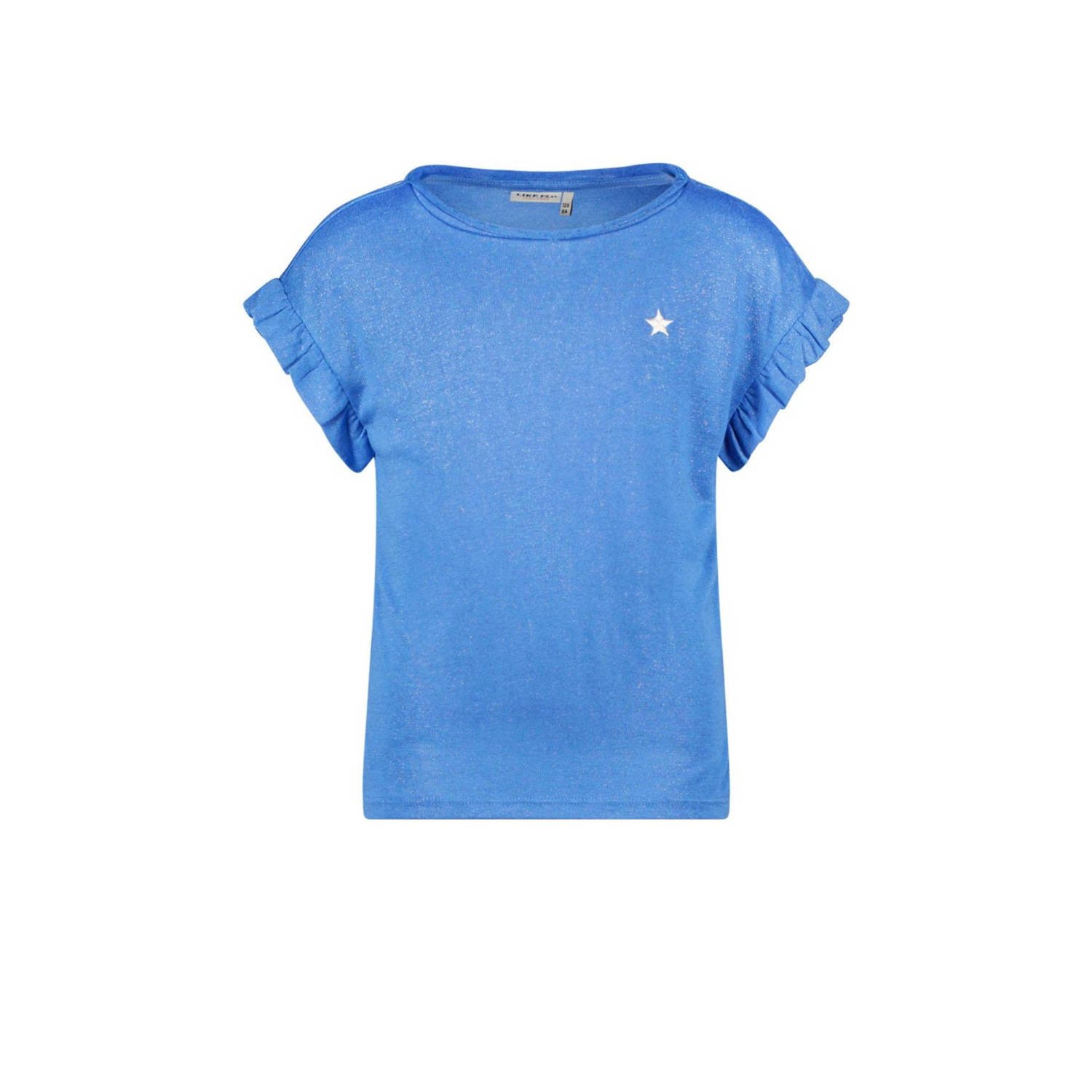 Like Flo metallic T-shirt hemelsblauw metallic Meisjes Viscose Ronde hals 104