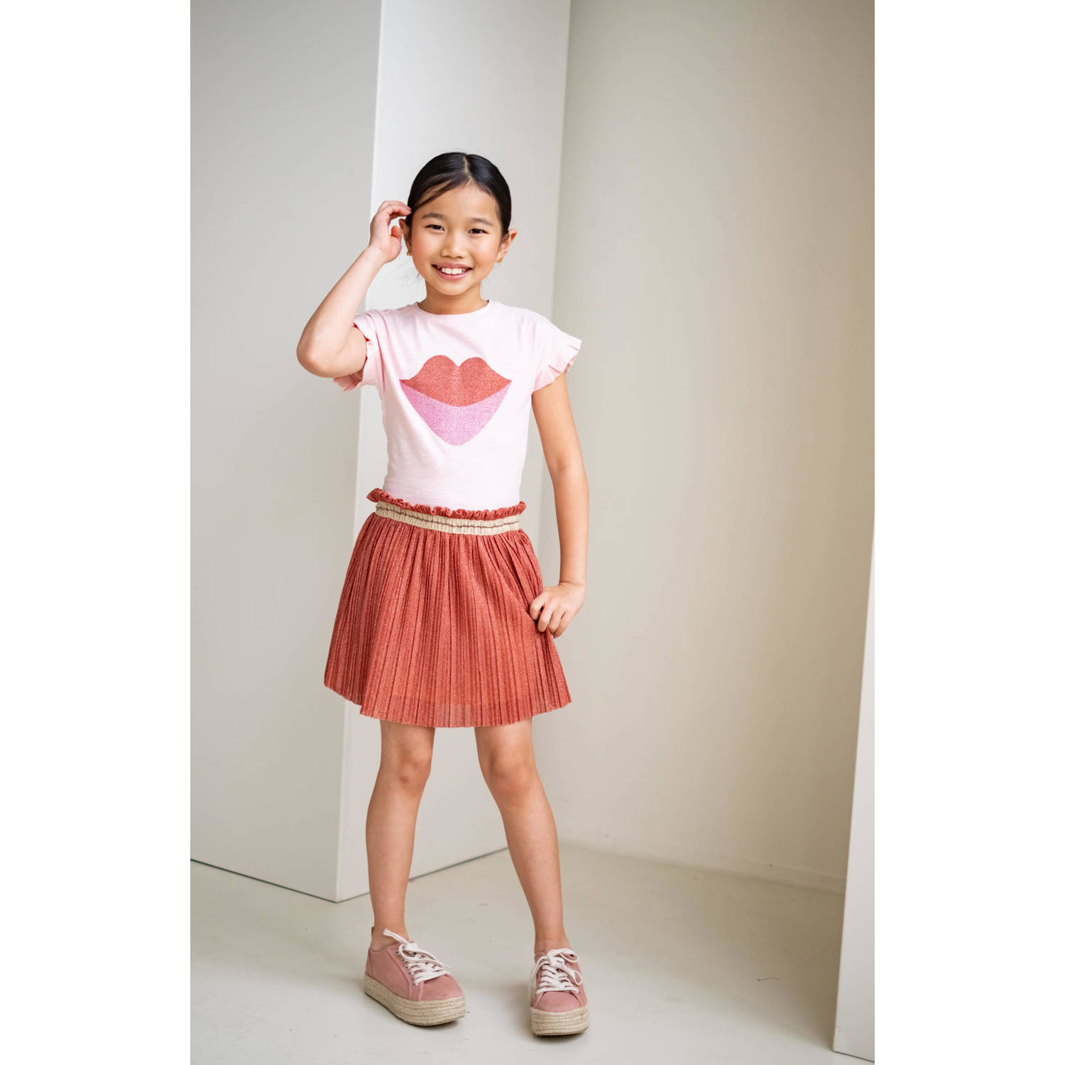 Like Flo jurk met printopdruk lichtroze brique Meisjes Polyester Ronde hals 146