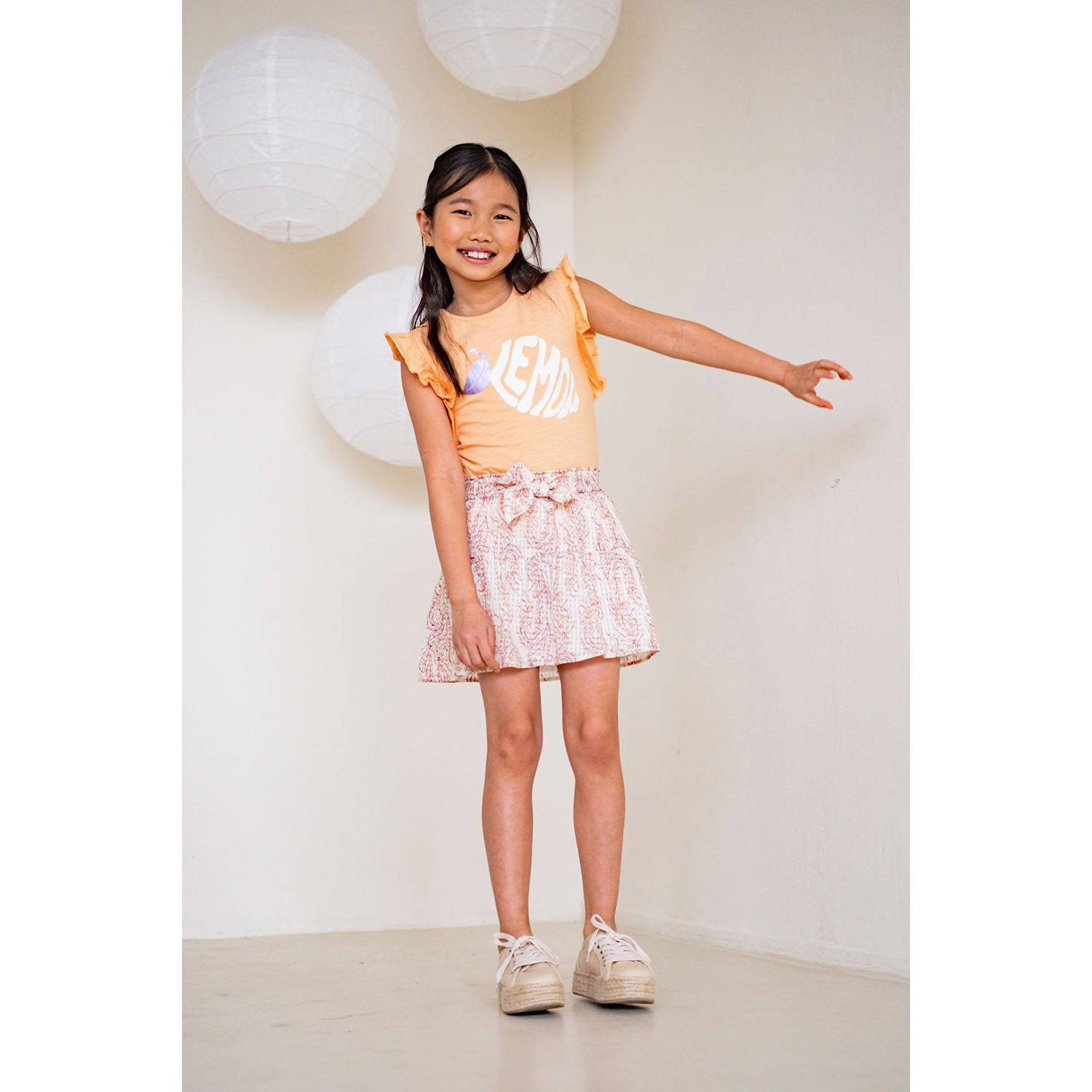 Like Flo T-shirt met printopdruk lichtroze Oranje Meisjes Katoen Ronde hals 104