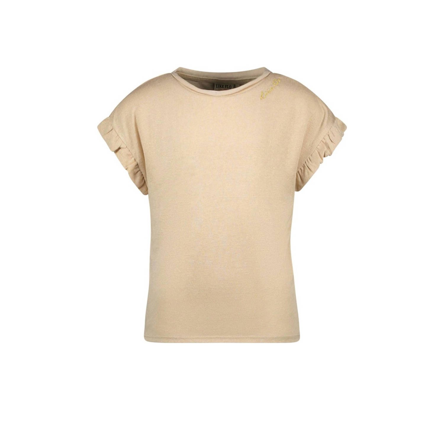 Like Flo T-shirt met ruches champagne Goud Meisjes Viscose Ronde hals Effen 164