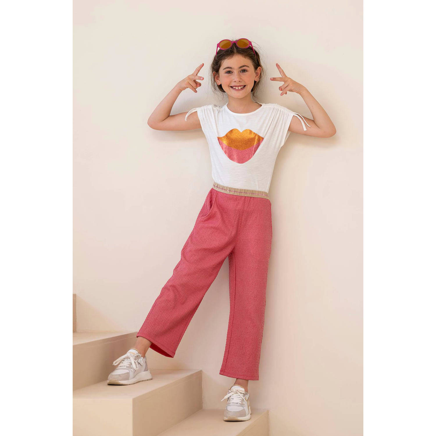 Like Flo T-shirt met printopdruk wit Meisjes Katoen Ronde hals Printopdruk 104