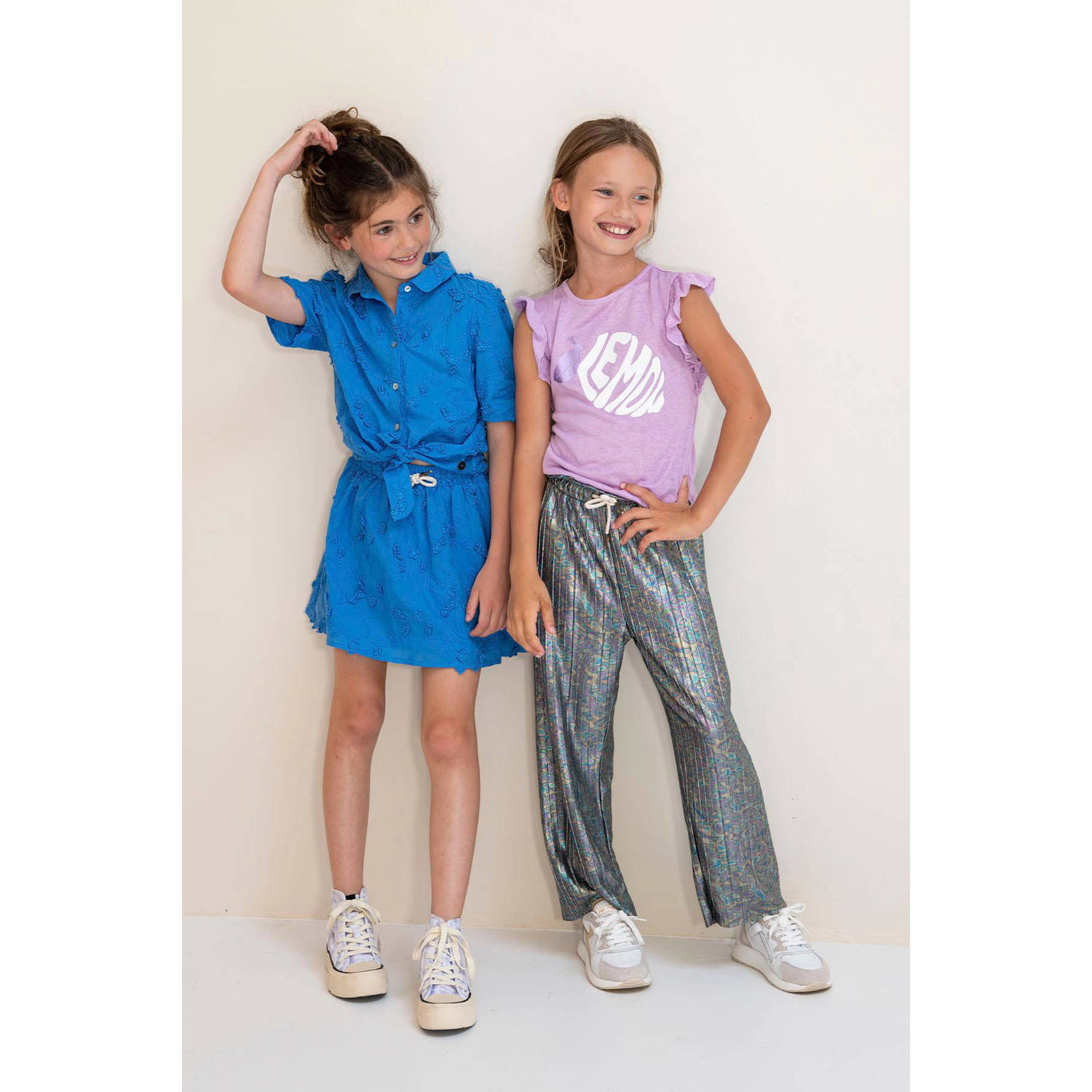 Like Flo metallic straight fit broek grijs multicolor