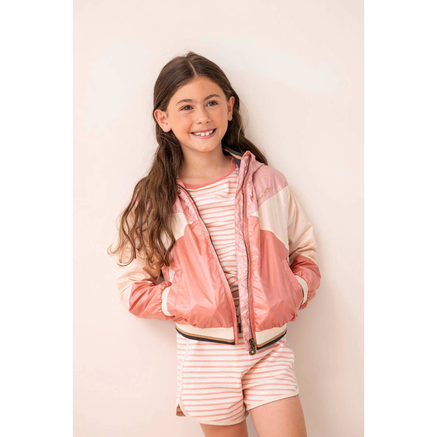 Like Flo gestreepte loose fit casual short lichtroze ecru Korte broek Meisjes Sweat 110