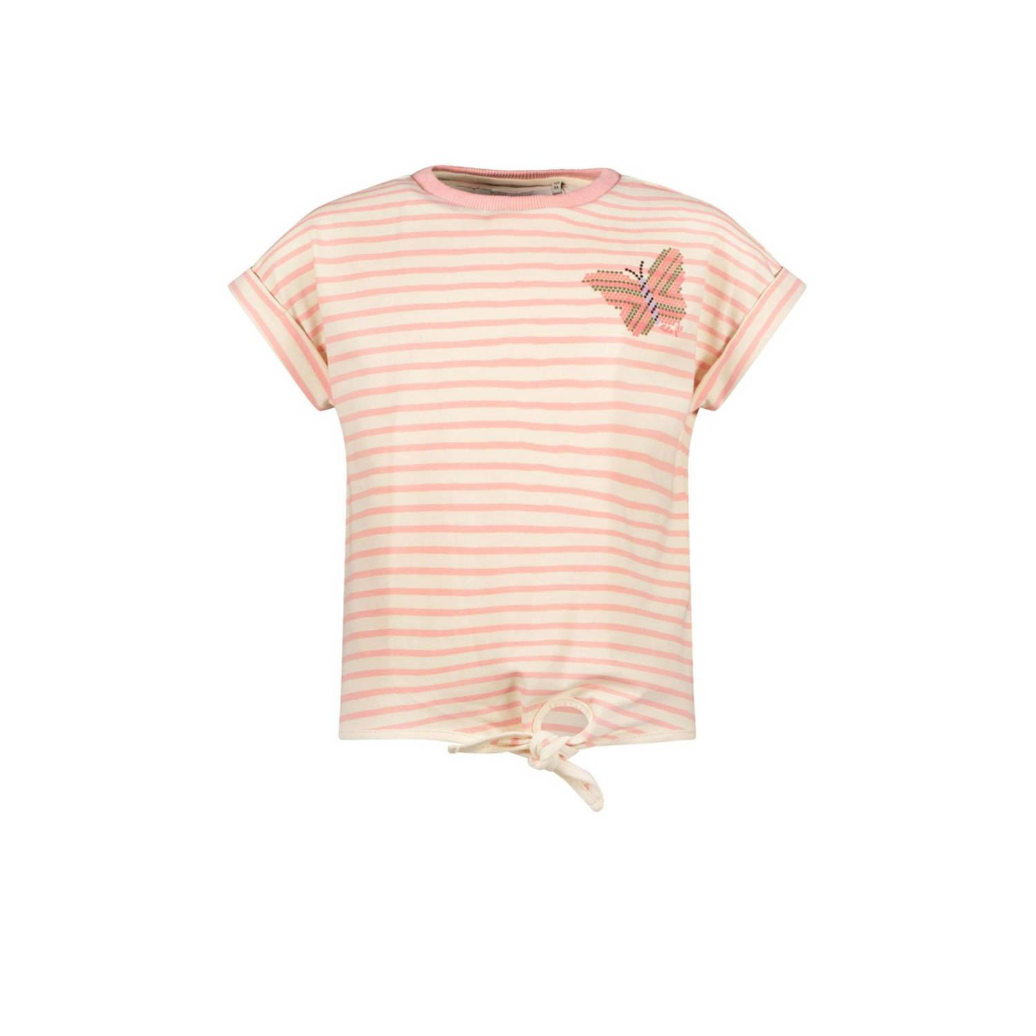 Like Flo gestreept T-shirt lichtroze ecru Meisjes Sweat Ronde hals Streep 116