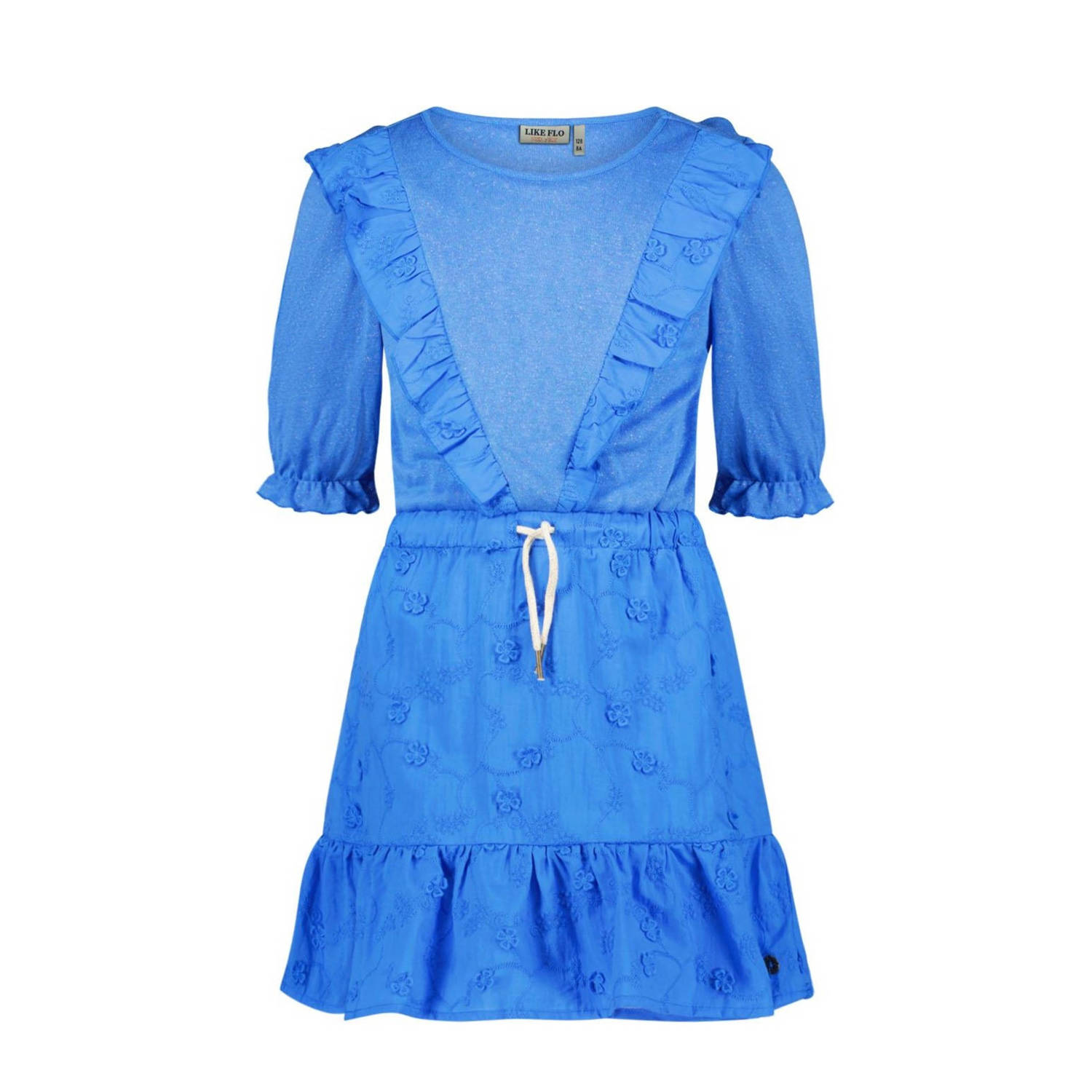 Like Flo gebloemde jurk hemelsblauw Meisjes Katoen Ronde hals Bloemen 152