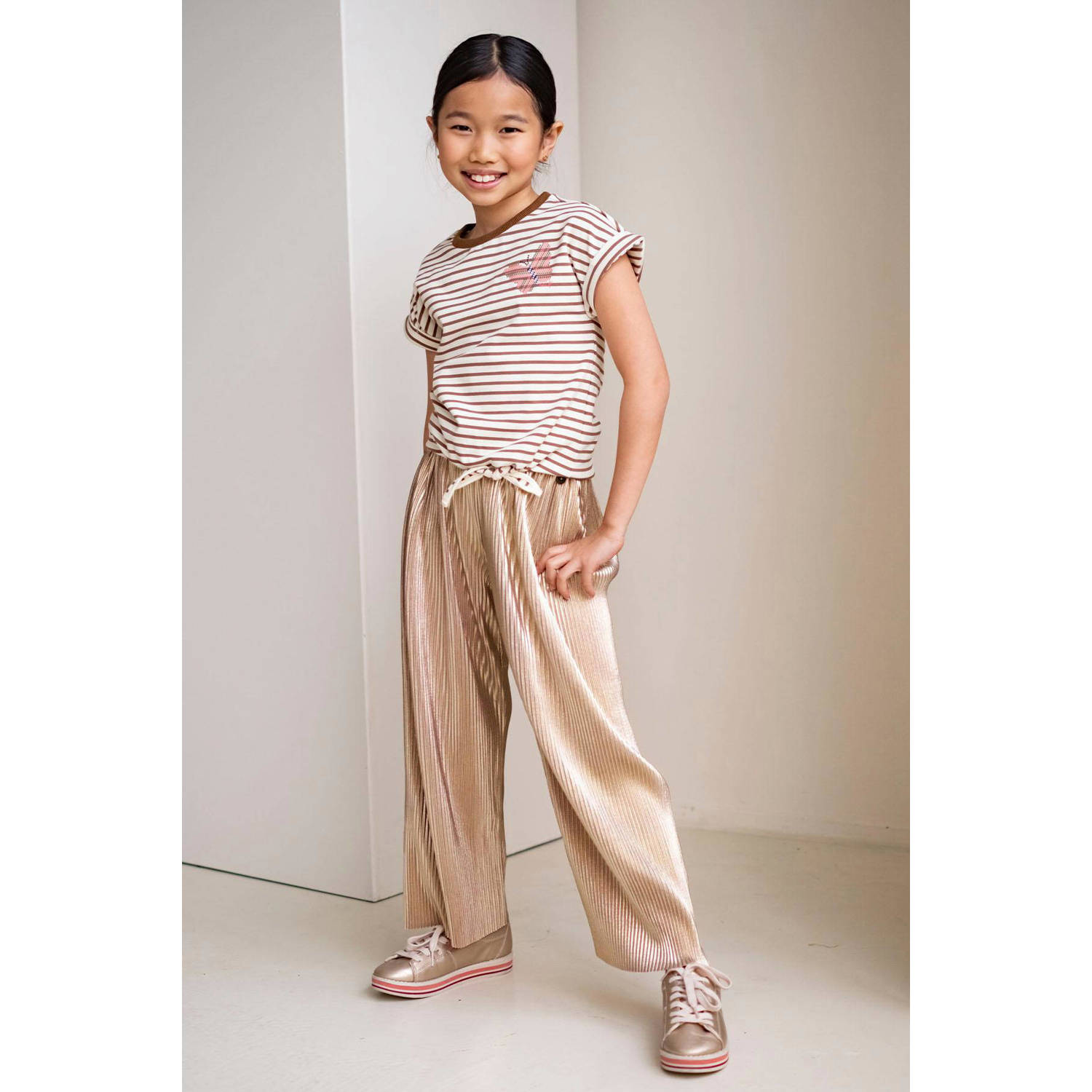 Like Flo metallic straight fit broek goud Meisjes Polyester Effen 158