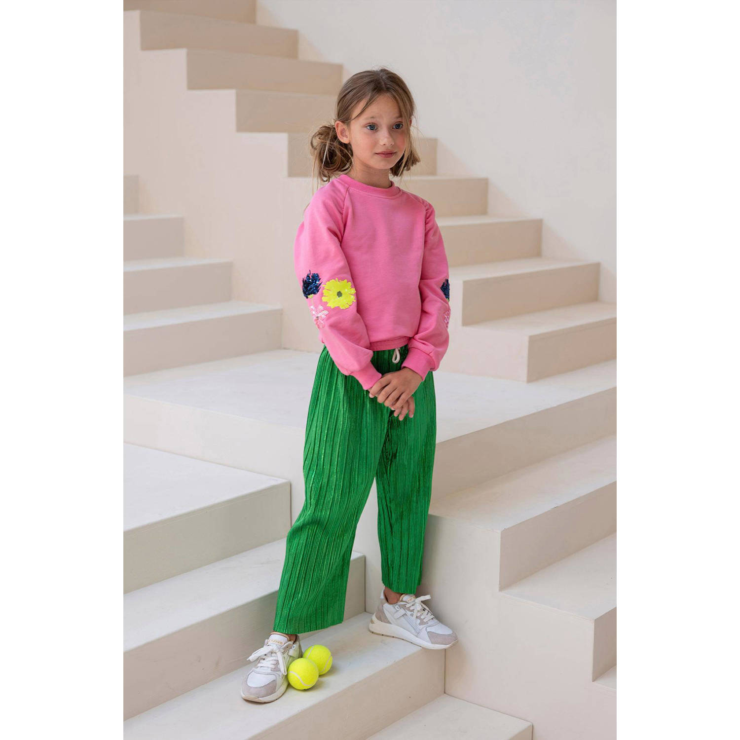 Like Flo metallic straight fit broek felgroen