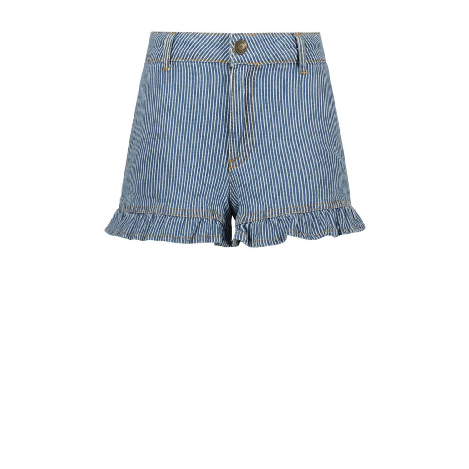 Like Flo gestreepte loose fit denim short lichtblauw wit