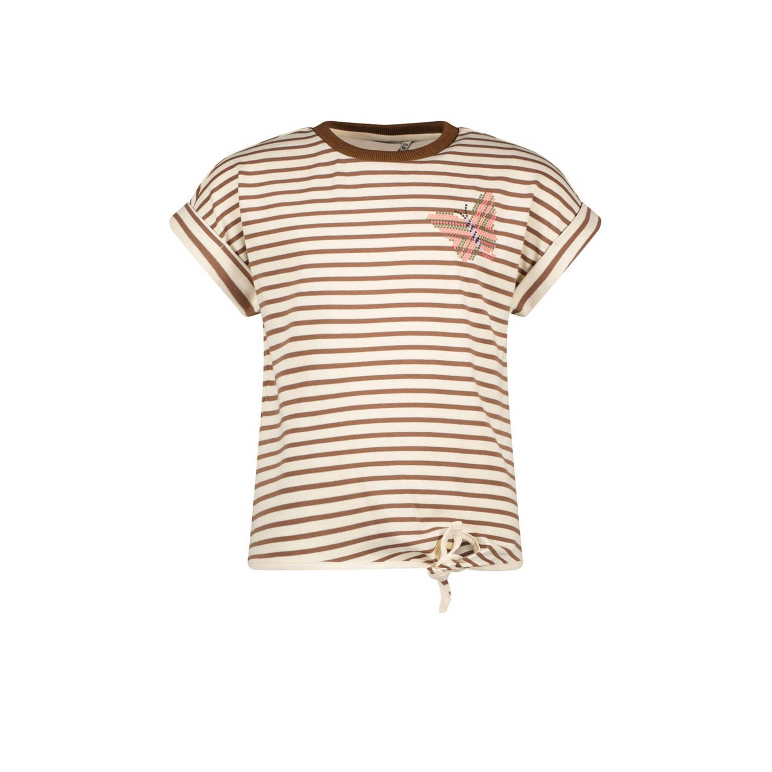 Like Flo gestreept T-shirt bruin ecru