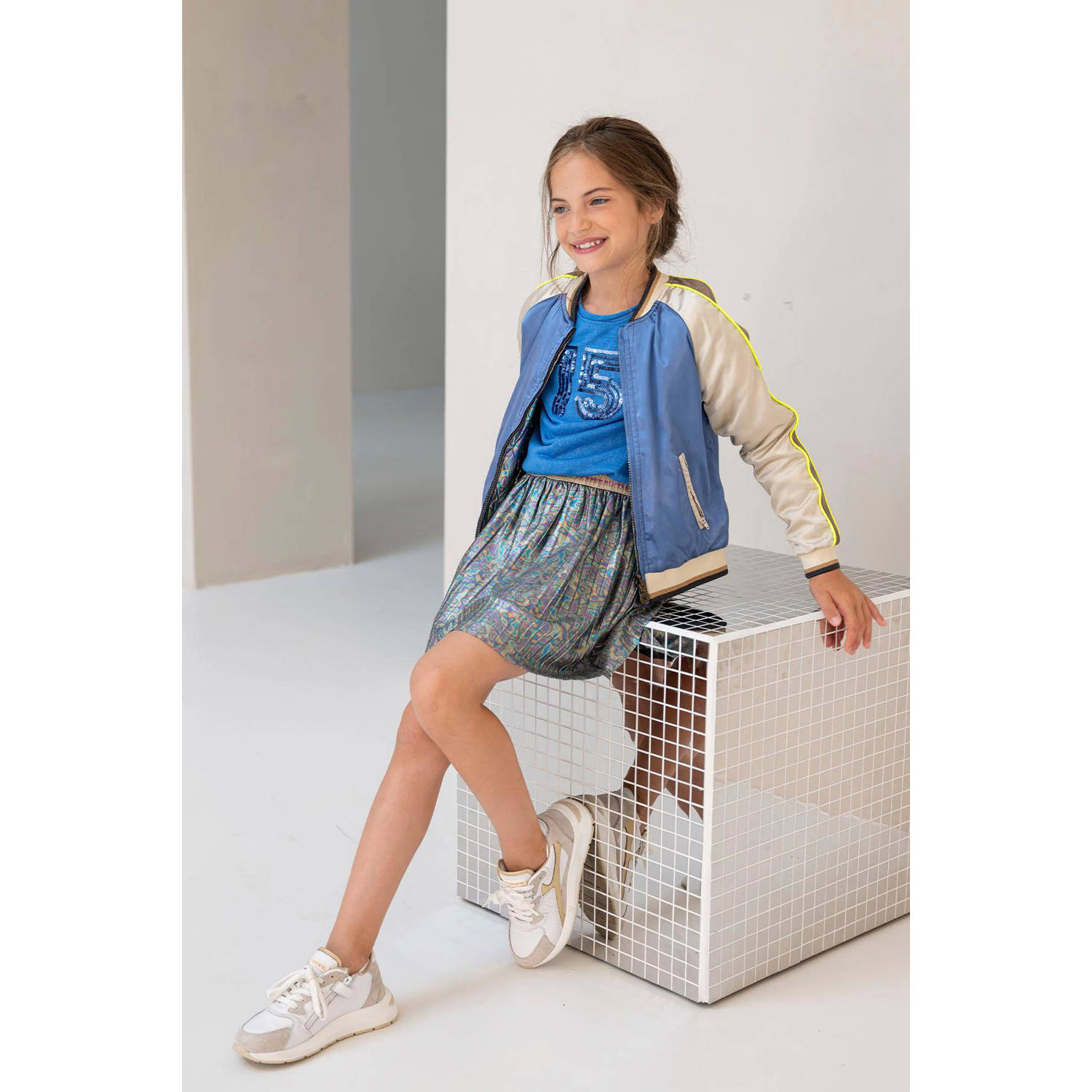 Like Flo jurk met ruches blauw multicolor