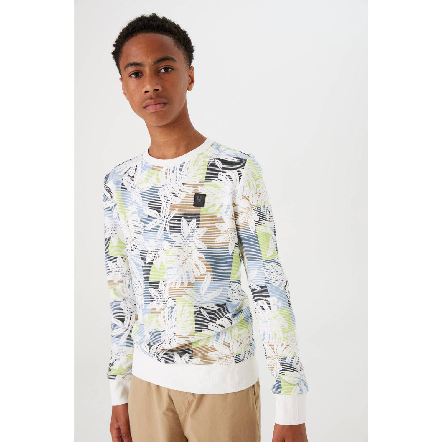 Garcia sweater met all over print wit groen blauw