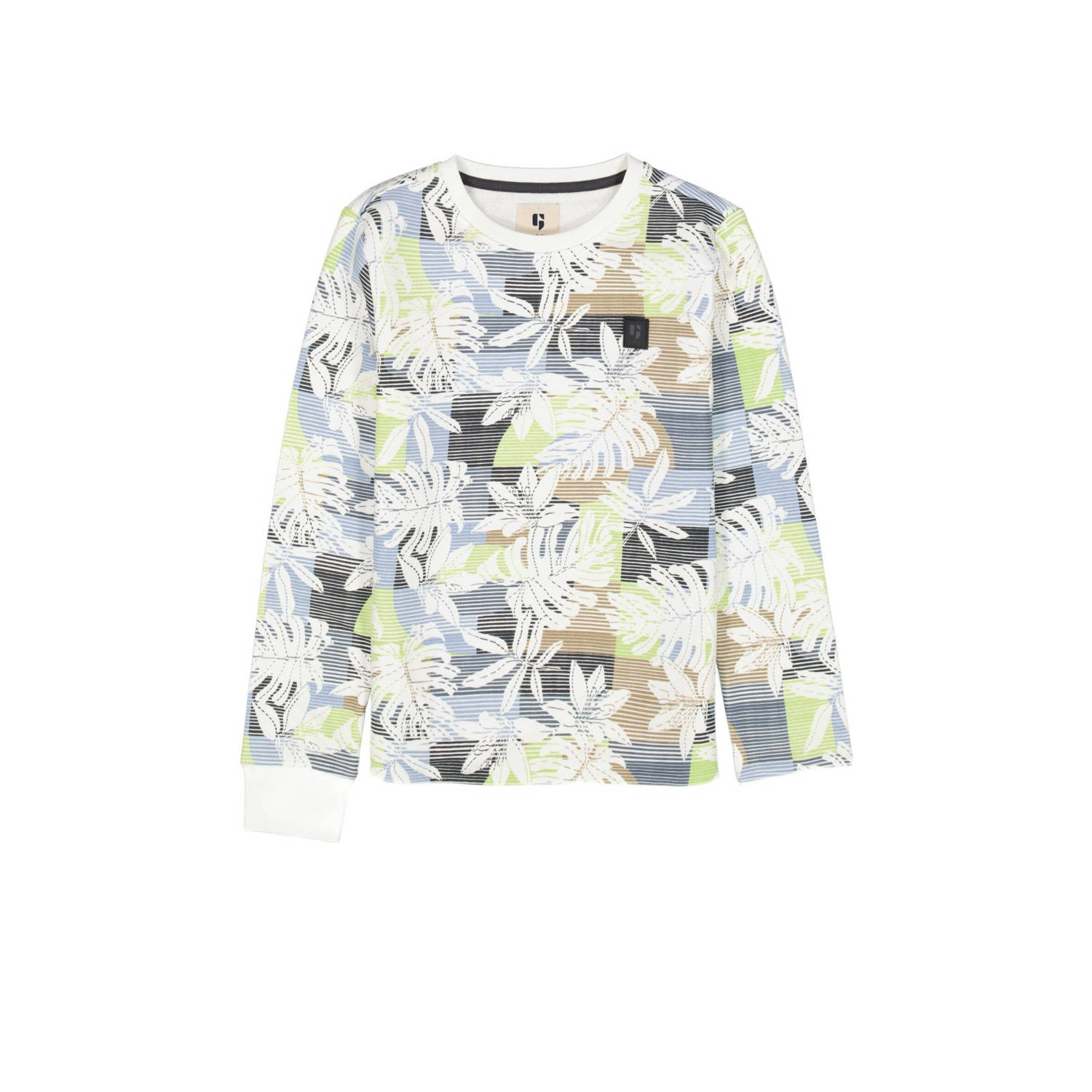 Garcia sweater met all over print wit groen blauw