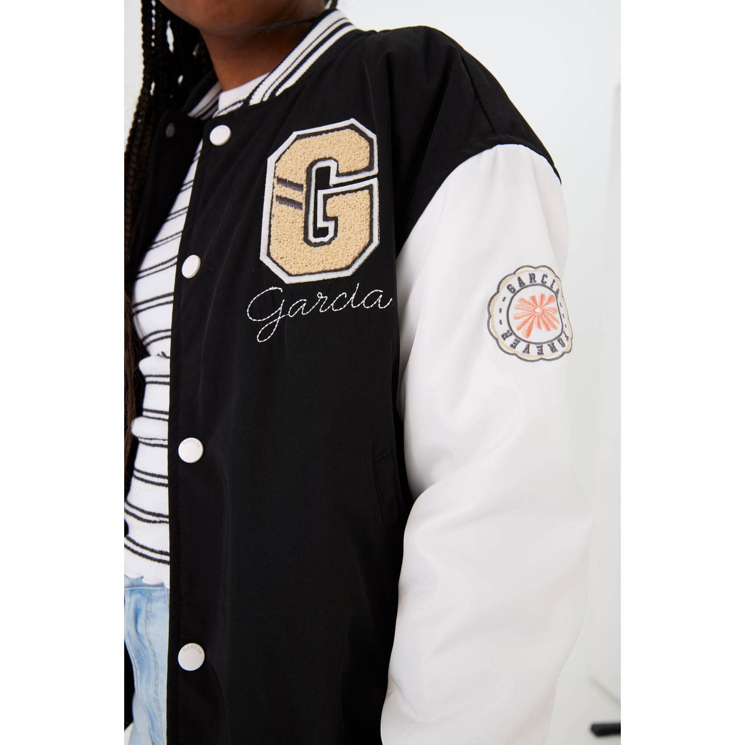 Garcia baseball jacket met logo zwart wit