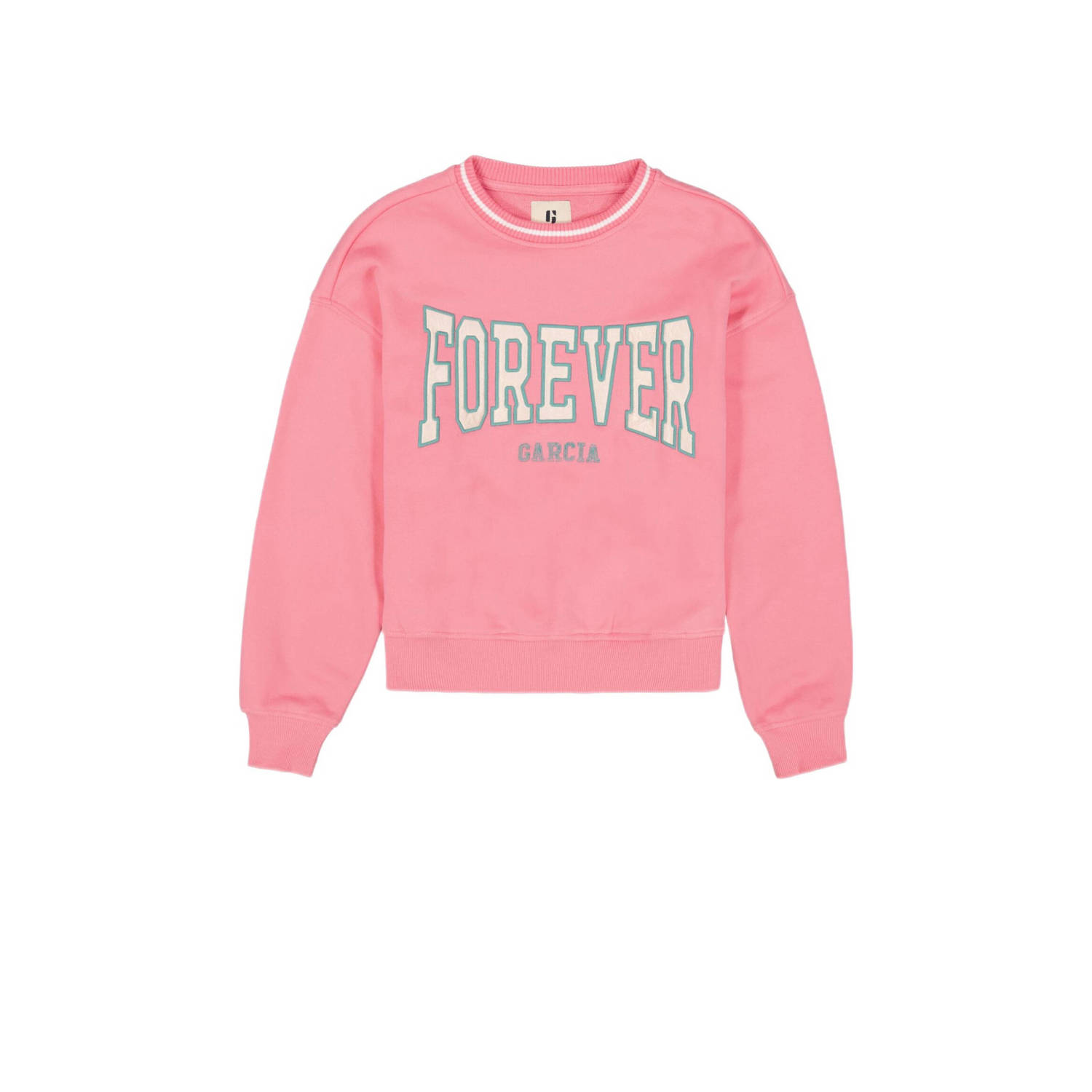 Garcia sweater met tekst roze groen