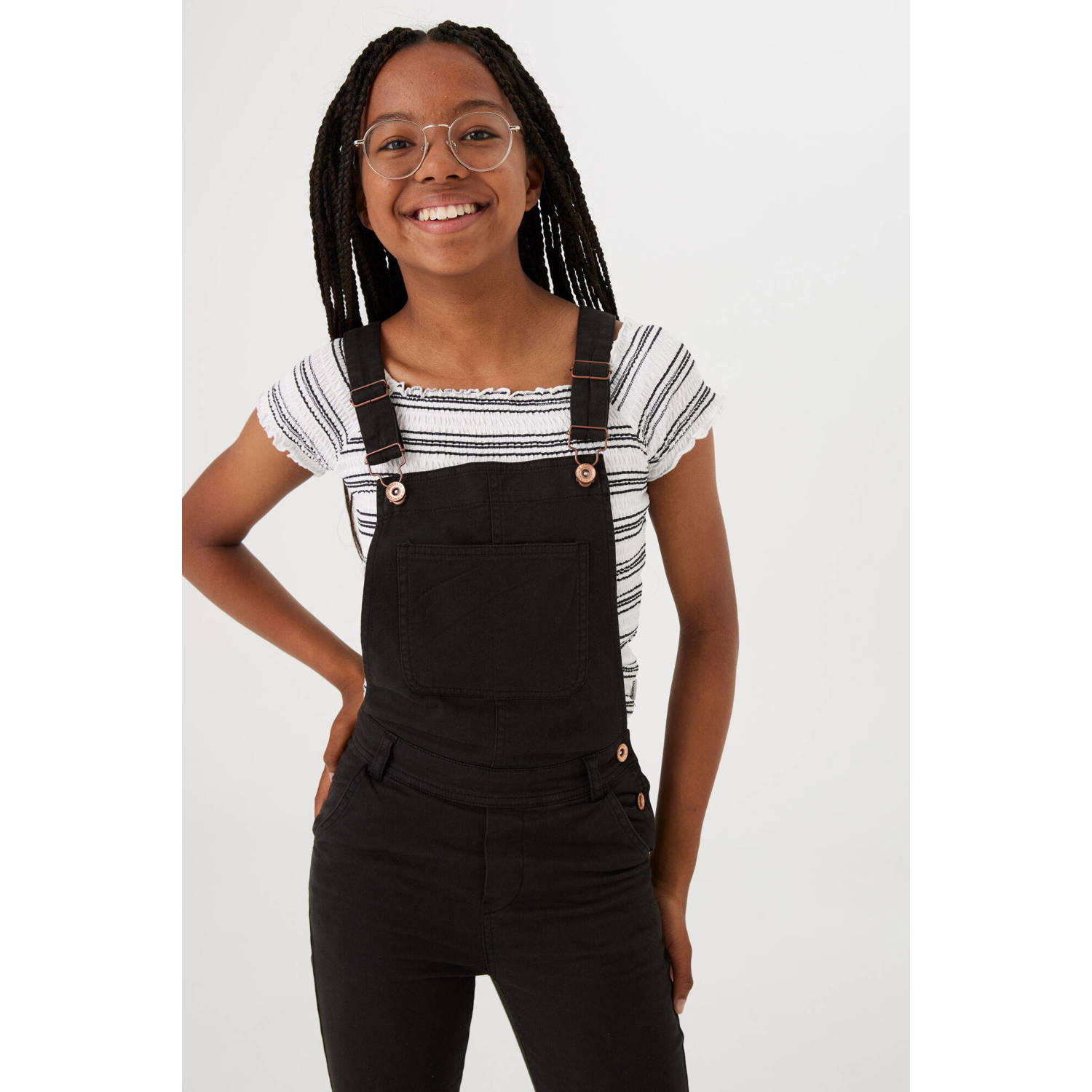 Garcia flared tuinbroek zwart Stretchdenim Vierkante hals 128