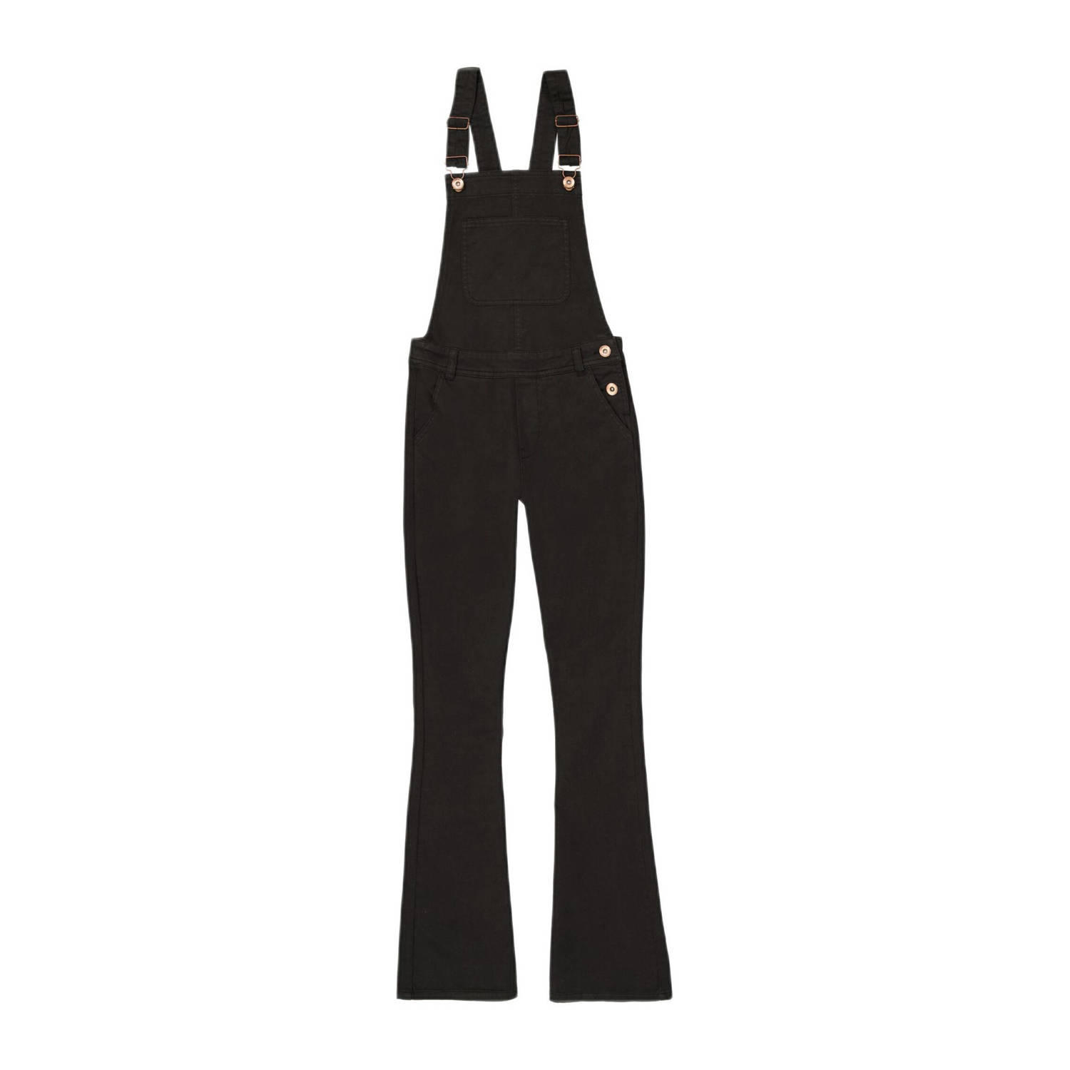 Garcia flared tuinbroek zwart Stretchdenim Vierkante hals 134