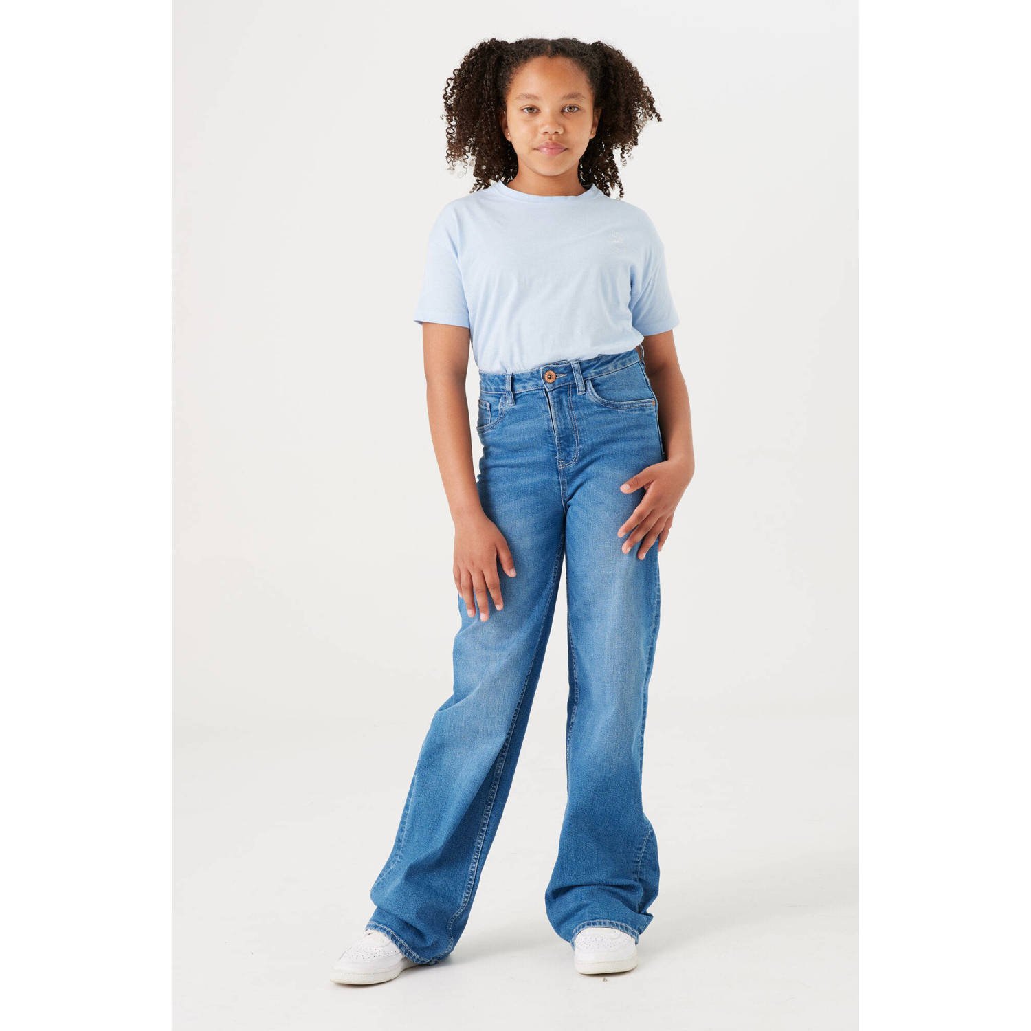 Garcia high waist wide leg jeans Annemay medium used Blauw Meisjes Stretchdenim 128