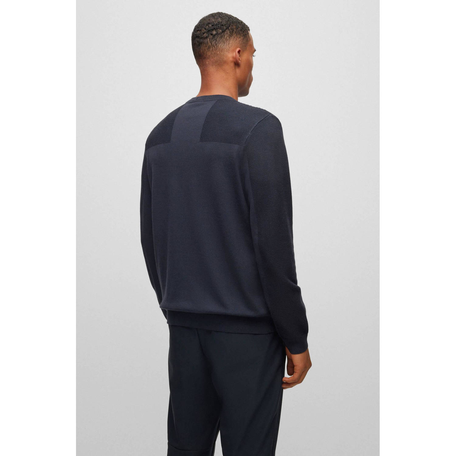 BOSS fijngebreide trui Momentum-X met wol en logo dark blue