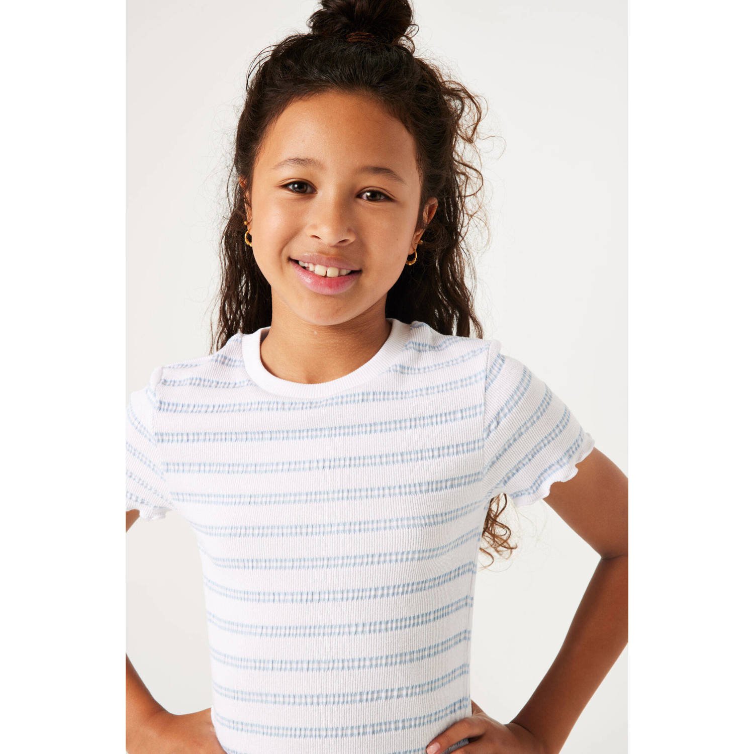 Garcia gestreept T-shirt wit blauw Meisjes Stretchkatoen Ronde hals Streep 152 158