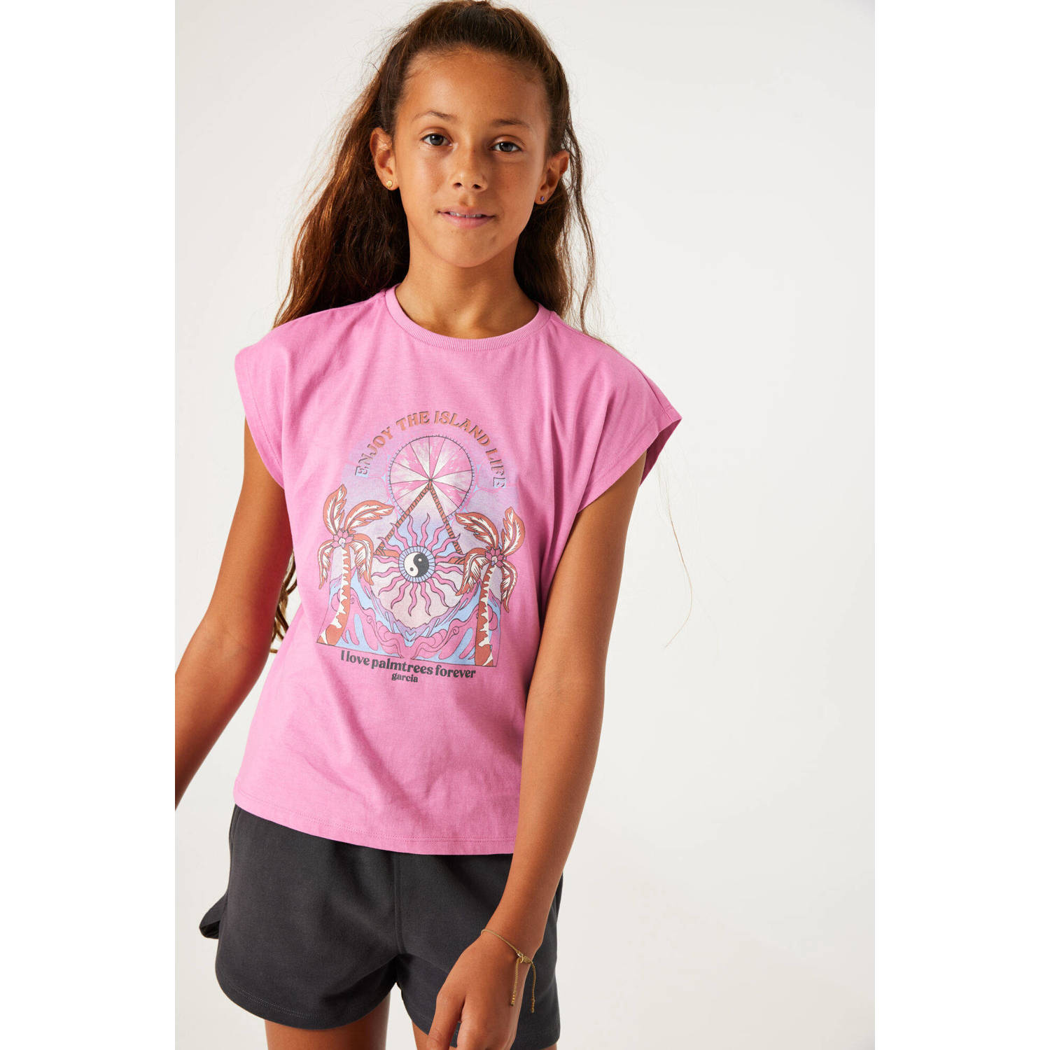 Garcia T-shirt met printopdruk roze lila