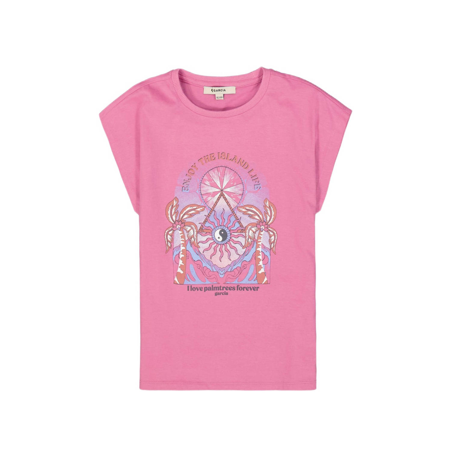 Garcia T-shirt met printopdruk roze lila Meisjes Katoen Ronde hals Printopdruk 128 134