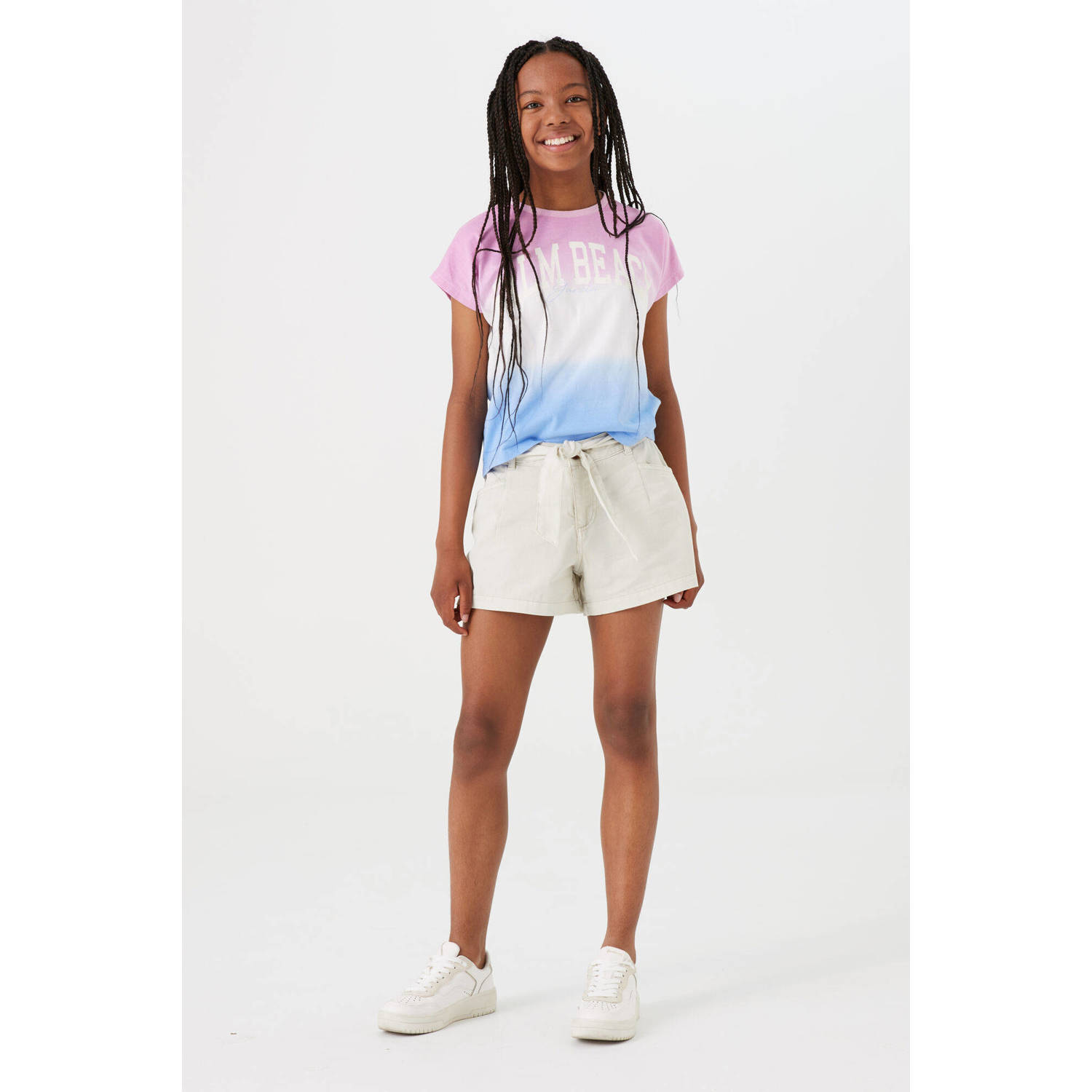 Garcia dip-dye T-shirt roze wit blauw Meisjes Katoen Ronde hals Dip-dye 164 170