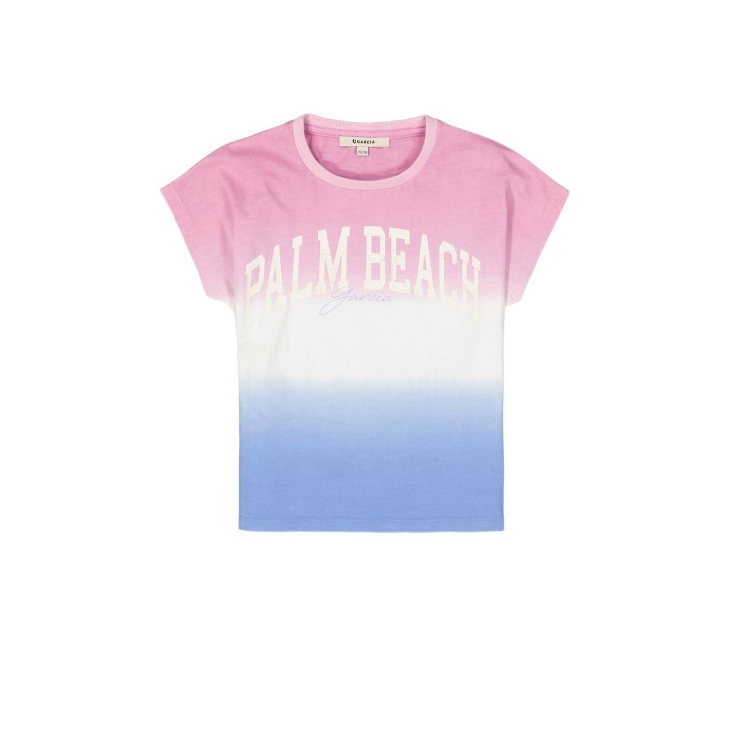 Garcia dip-dye T-shirt roze wit blauw Meisjes Katoen Ronde hals Dip-dye 140 146