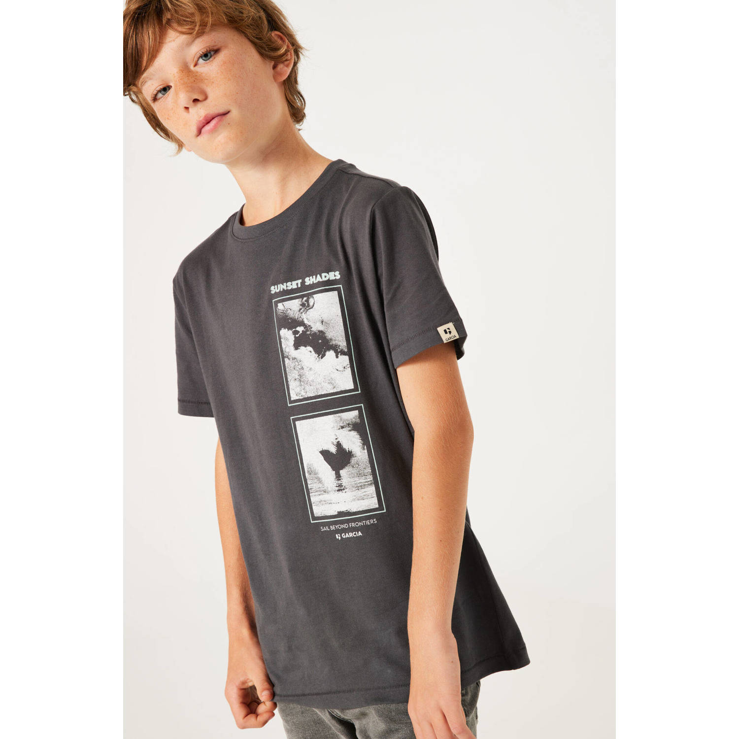 Garcia T-shirt met printopdruk grijs Jongens Katoen Ronde hals Printopdruk 128 134