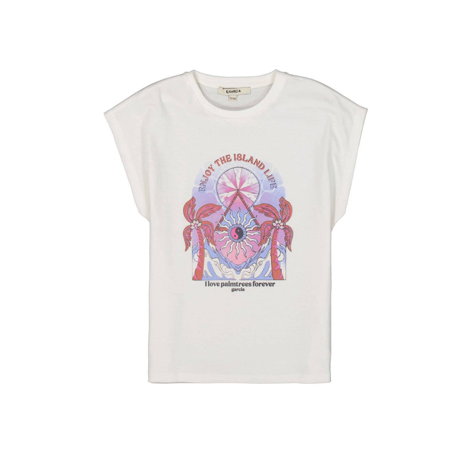 Garcia T-shirt met printopdruk wit roze lila Meisjes Katoen Ronde hals 128 134