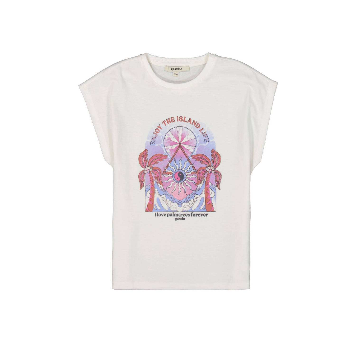 Garcia T-shirt met printopdruk wit roze lila Meisjes Katoen Ronde hals 164 170