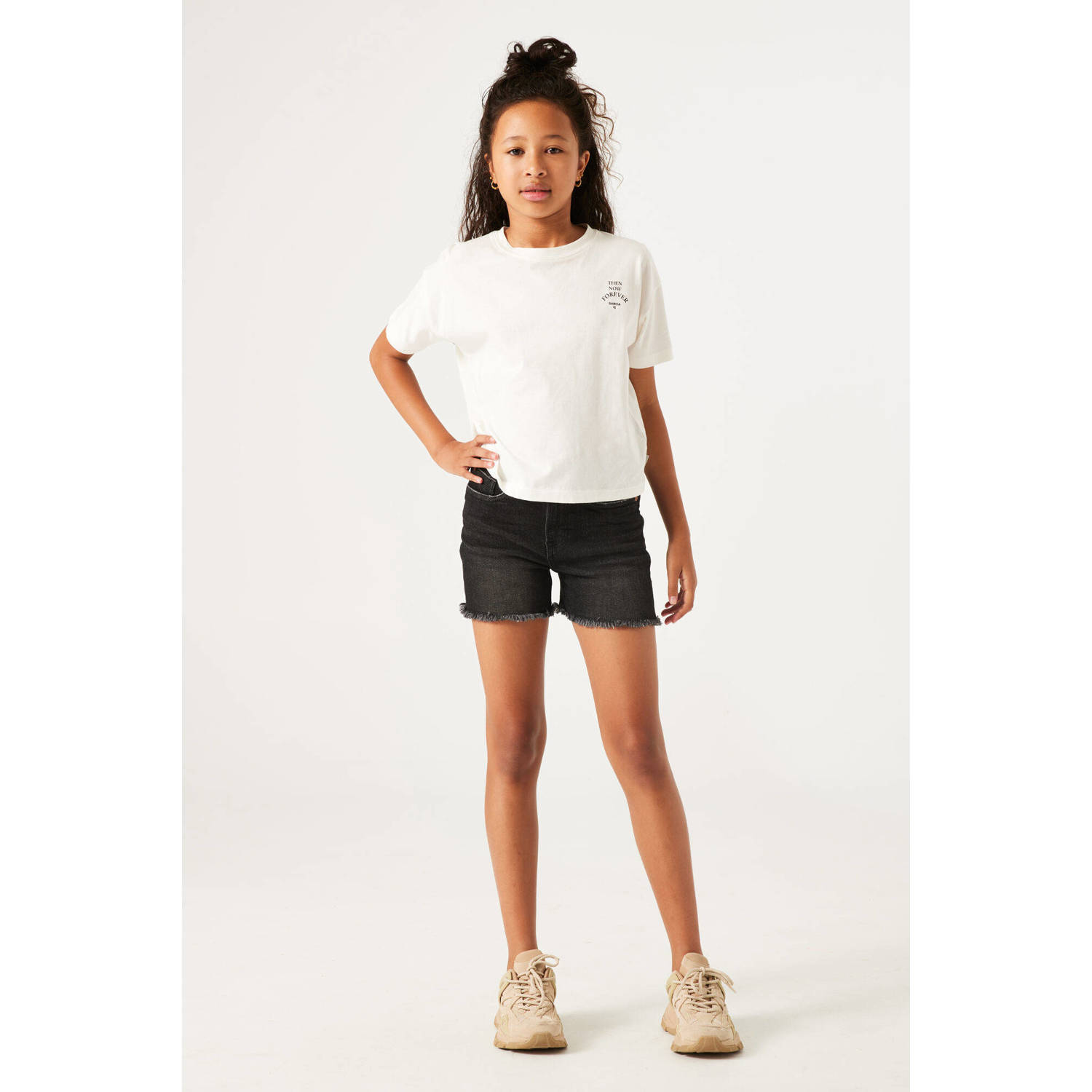 Garcia high waist slim fit denim short Rianna short dark used denim Korte broek Zwart Meisjes Stretchdenim 128
