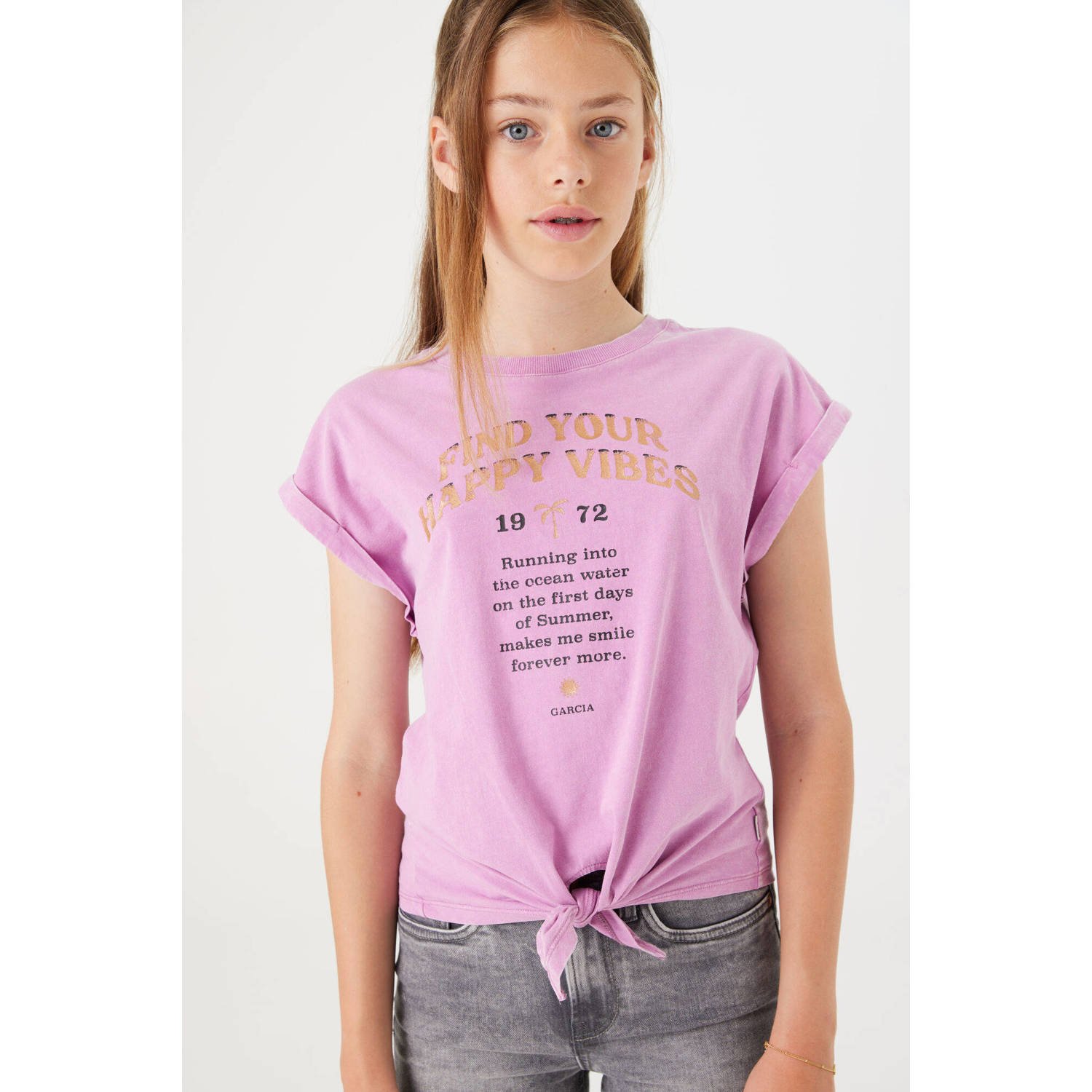 Garcia T-shirt met printopdruk roze Meisjes Katoen Ronde hals Printopdruk 128 134