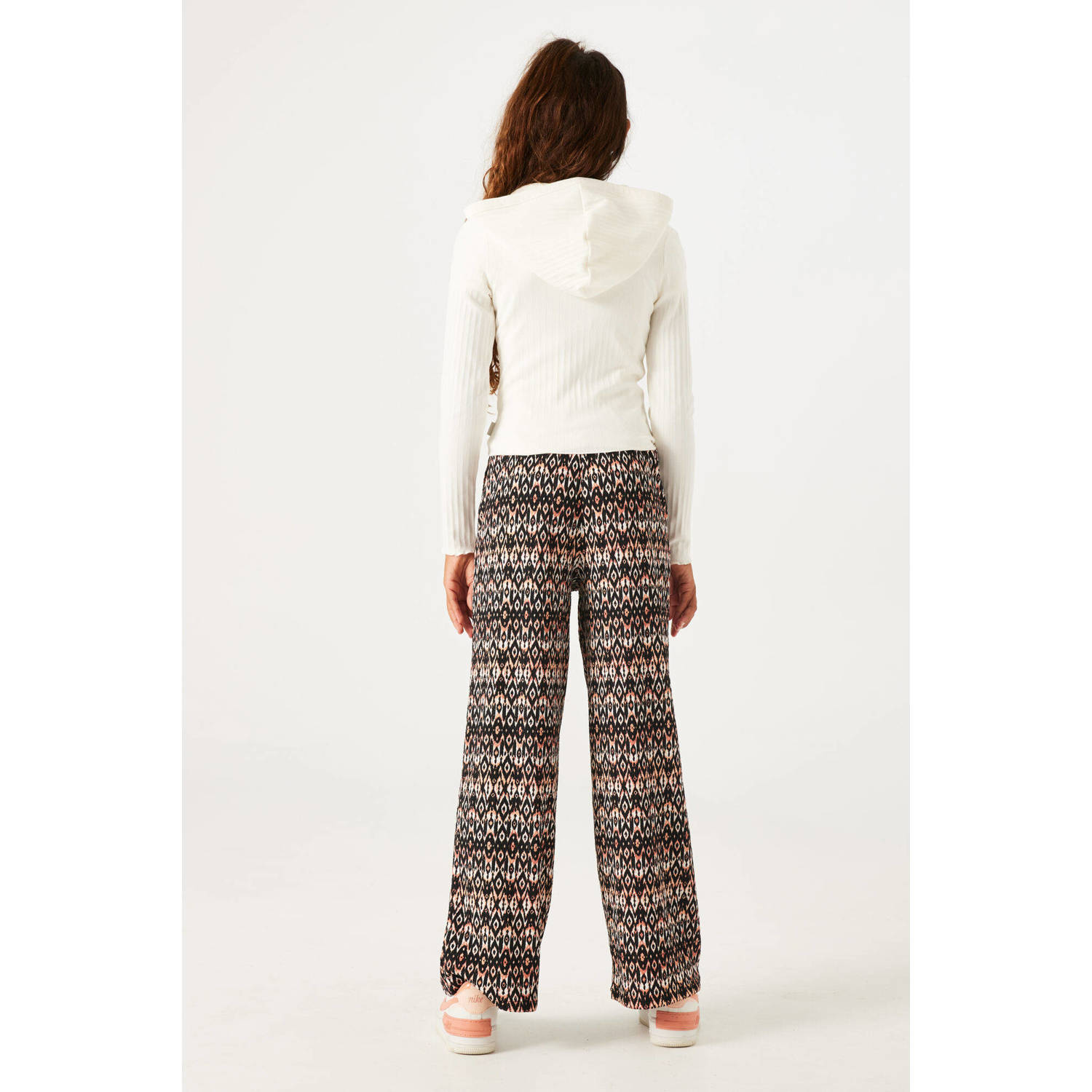 Garcia high waist loose fit broek van gerecycled polyester zwart ecru oranje