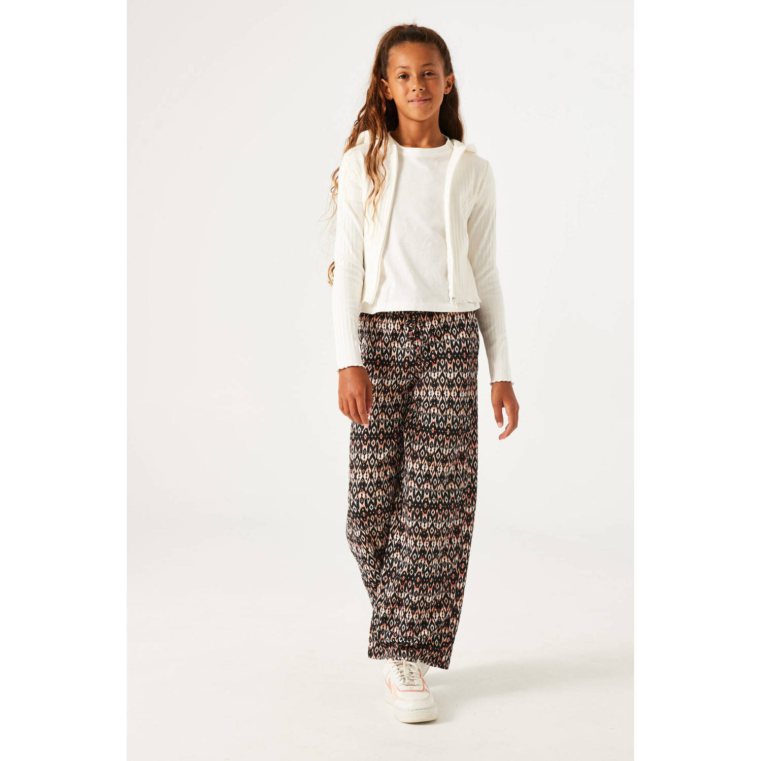 Garcia high waist loose fit broek van polyester zwart ecru oranje