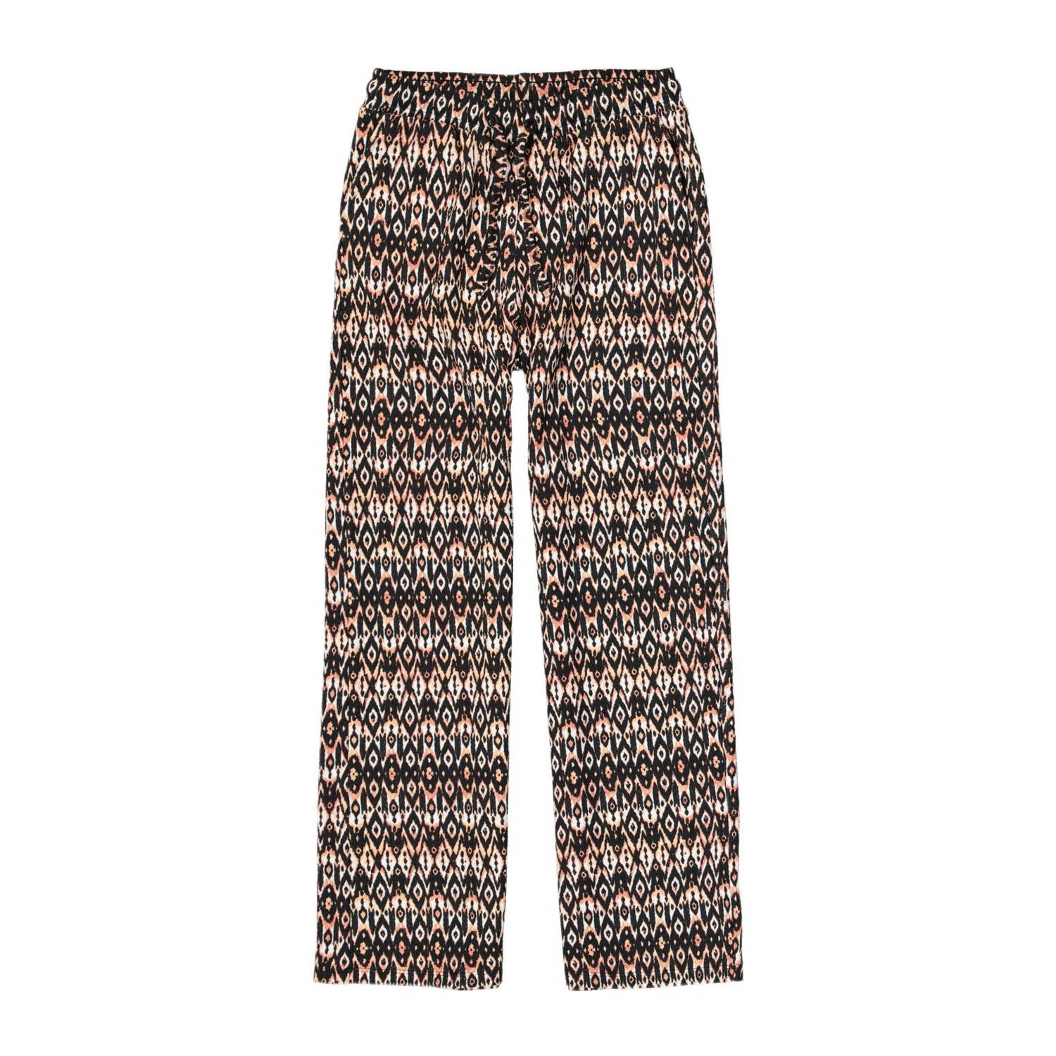 Garcia high waist loose fit broek van polyester zwart ecru oranje