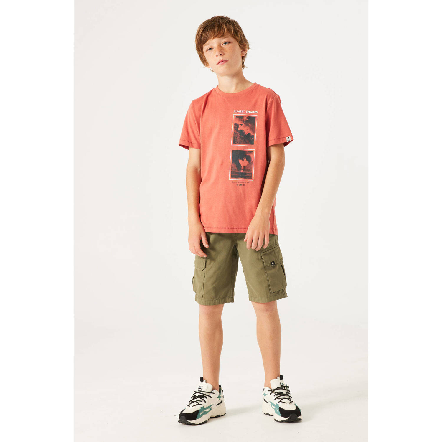 Garcia T-shirt met printopdruk rood zwart Jongens Katoen Ronde hals Printopdruk 152 158
