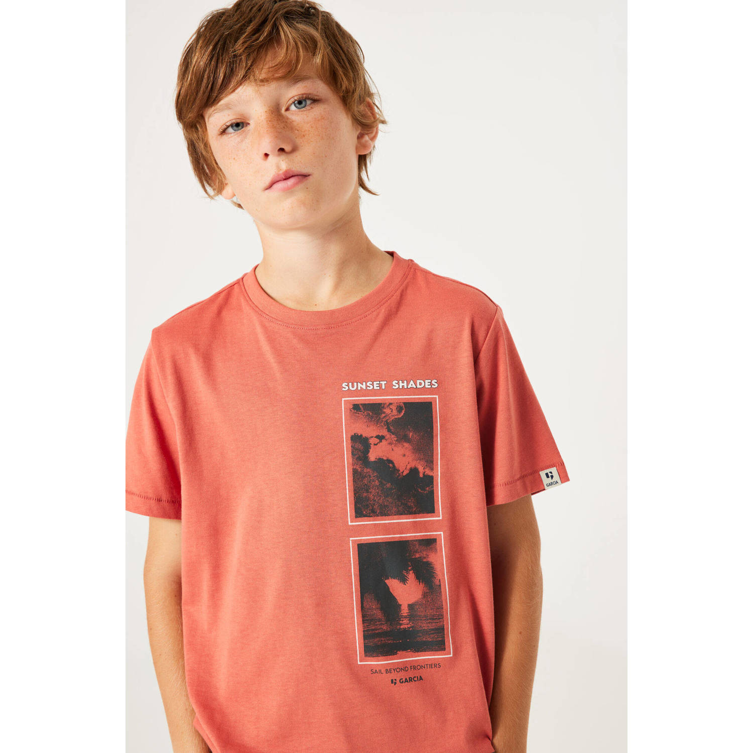 Garcia T-shirt met printopdruk rood zwart