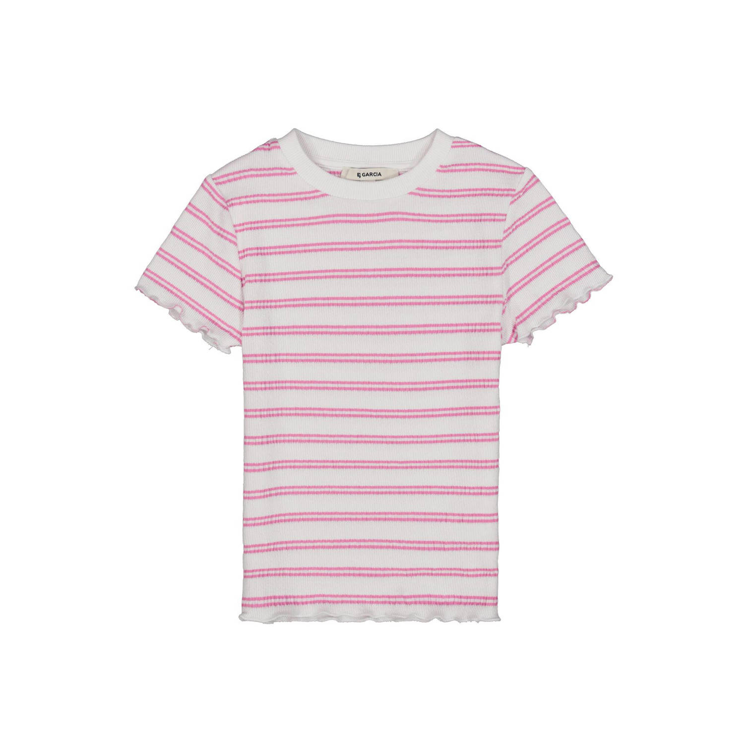 Garcia gestreept T-shirt wit roze Meisjes Stretchkatoen Ronde hals Streep 152 158