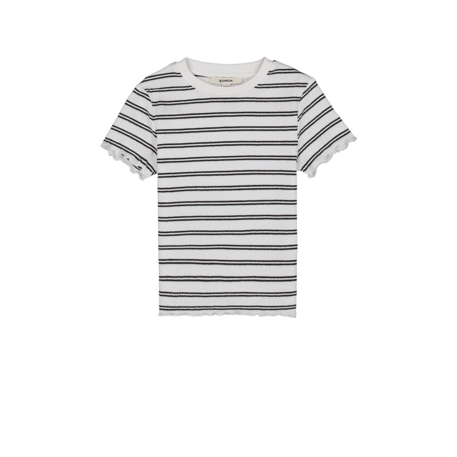 Garcia gestreept T-shirt wit zwart Meisjes Stretchkatoen Ronde hals Streep 152 158