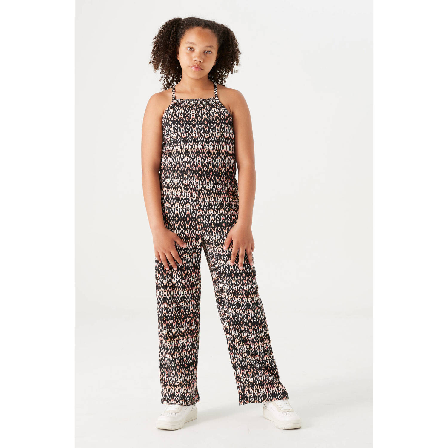 Garcia jumpsuit van polyester zwart ecru oranje